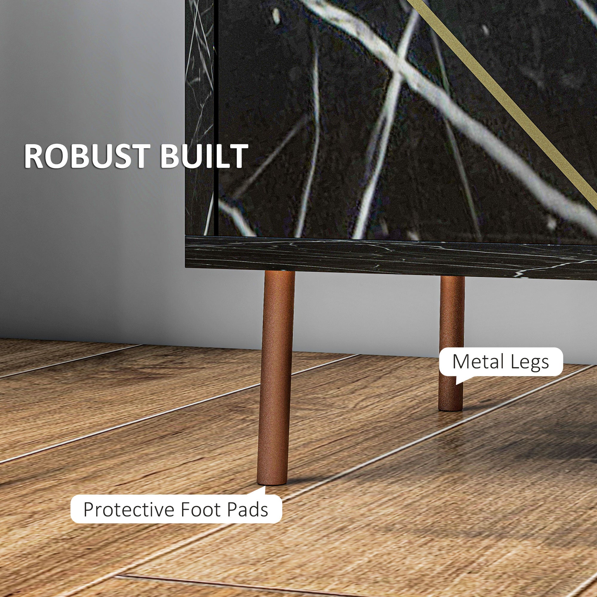 Elegant Bedside with Storage - Black/Gold Tone