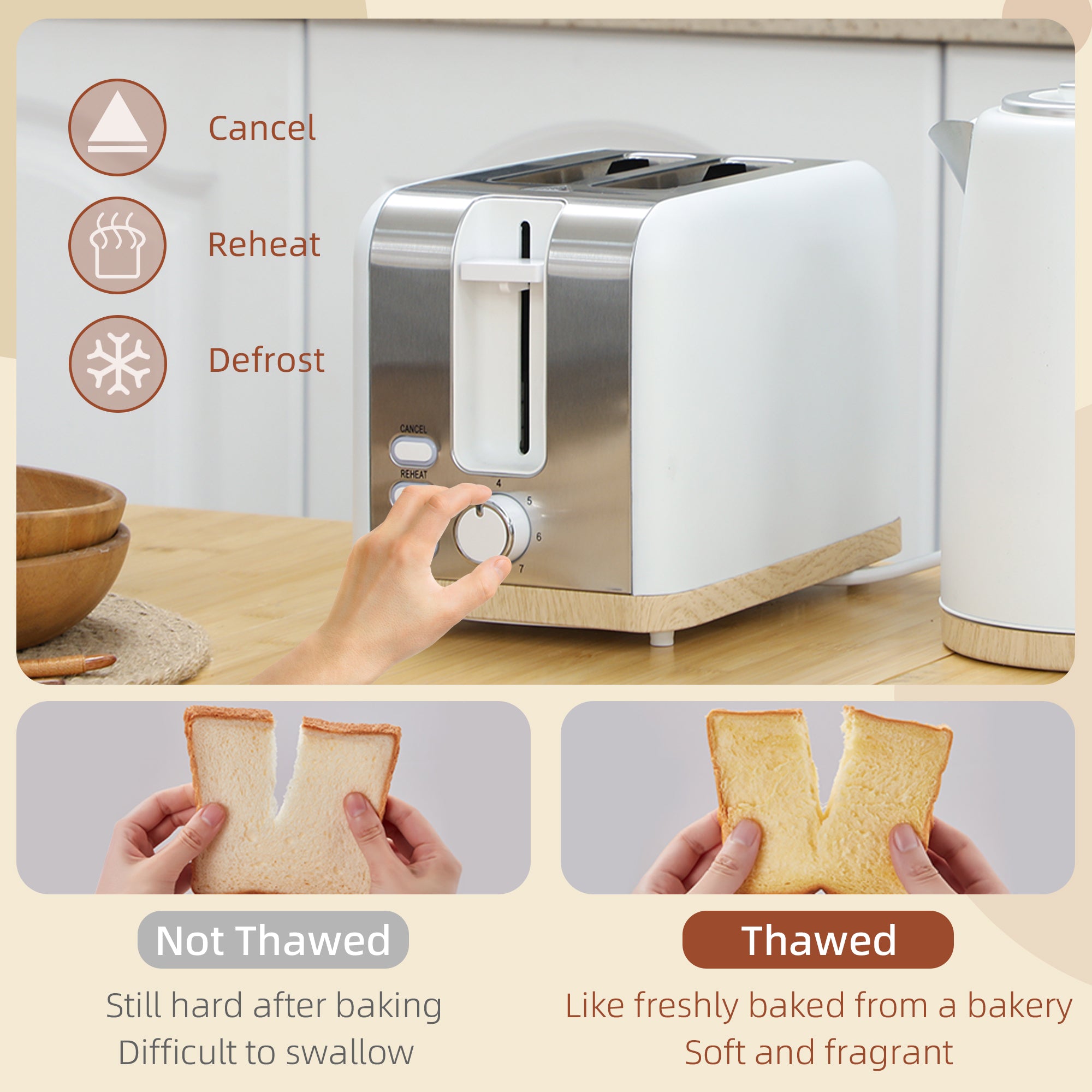 Kettle and Toaster Set, 1.7L 3000W Fast Boil Kettle & 2 Slice Toaster Kitchen Set with 7 Level Browning Controls, Defrost, Reheat, Auto Off, Boil-dry Protection, White