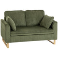 2 Seater Sofa, 140 cm Loveseat Sofa with Spring Cushions, Metal Legs, 2 Pillows, Dark Green