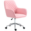 Leather-Feel Fabric Office Desk Swivel Chair with Adjustable Height and Wheels - Pink