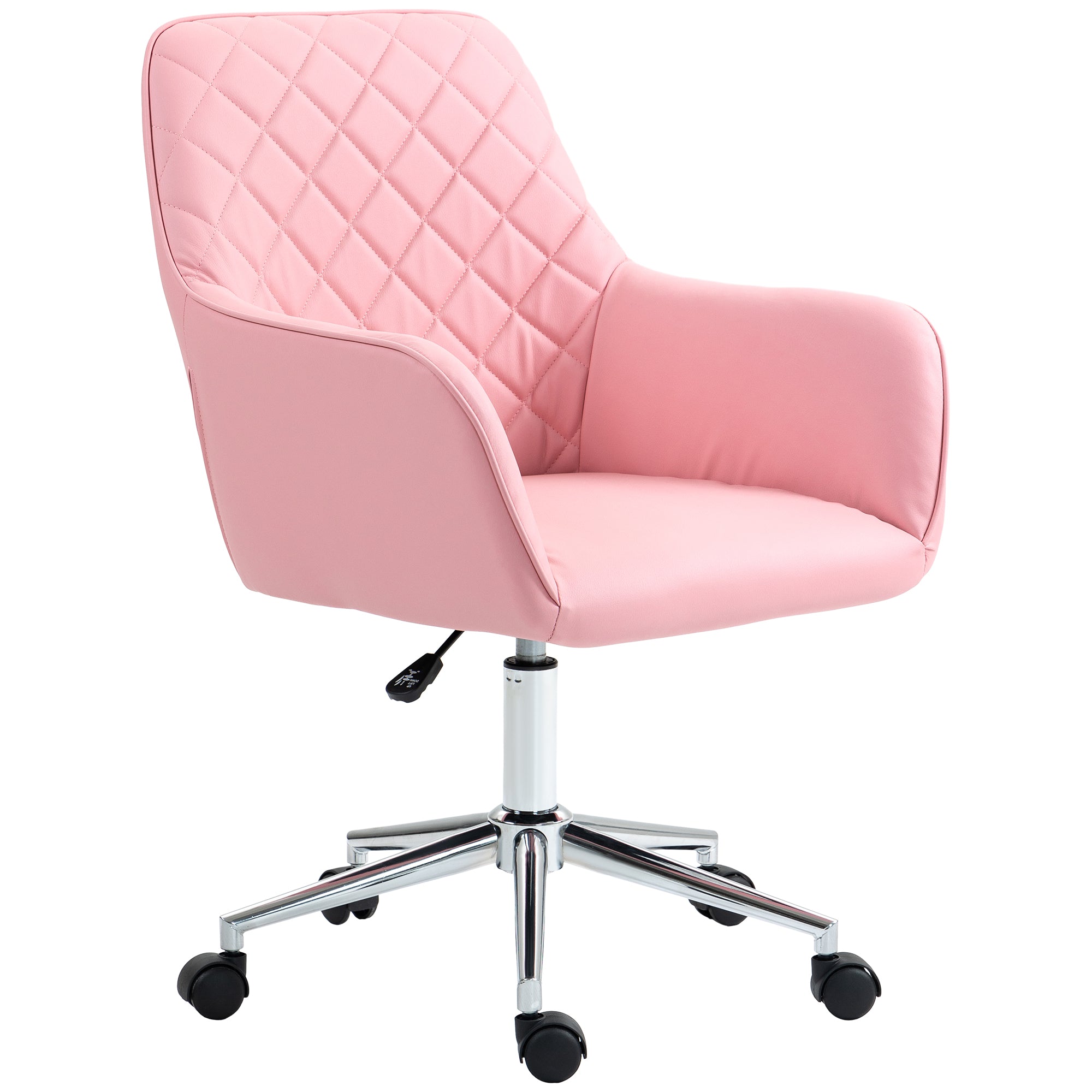 Office Desk Chair, Leather-Feel Fabric Computer Swivel Chair with Rolling Wheels and Adjustable Height for Home, Pink