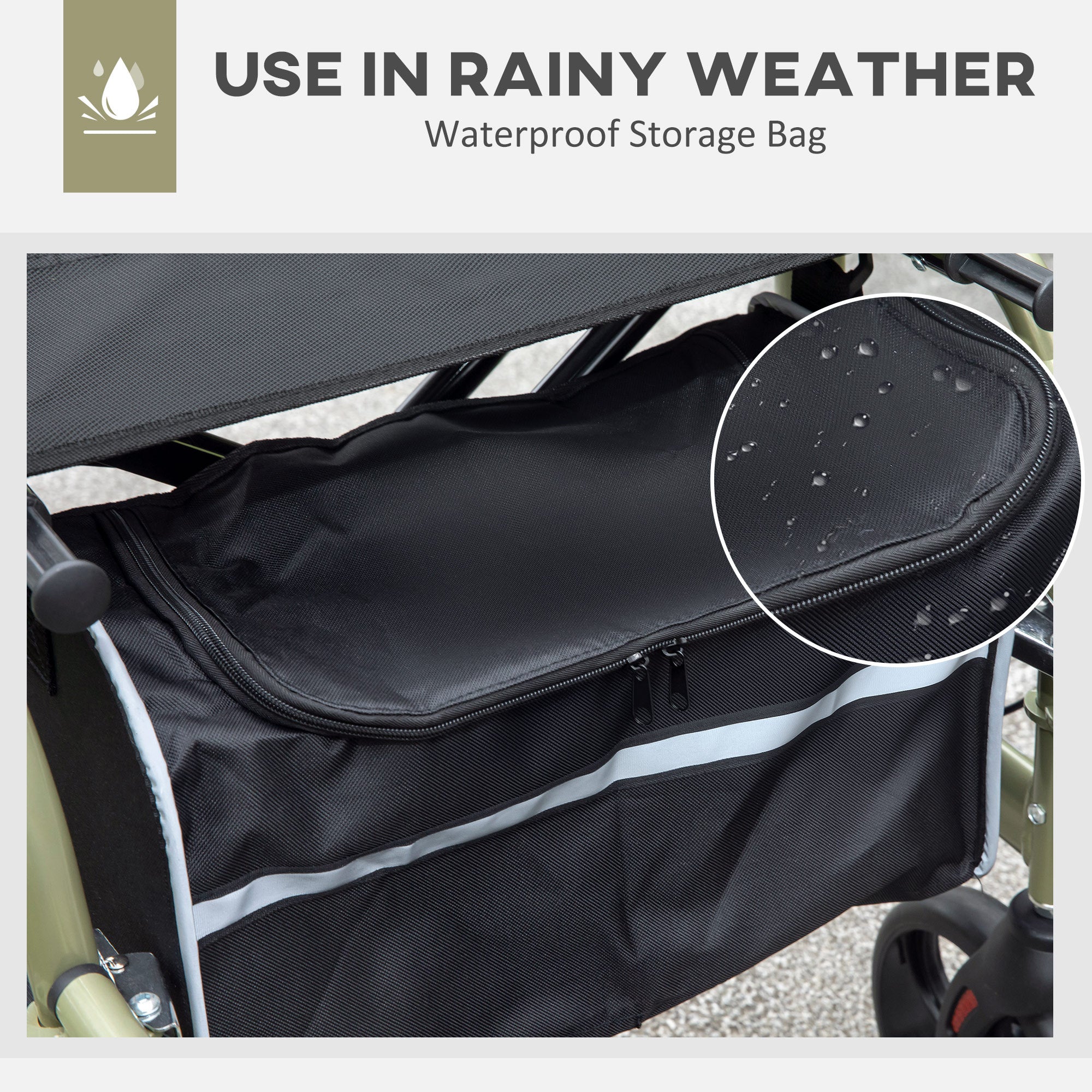 Rollator Walker Wheelchair, with Brakes and Bag - Yellow/Green