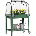 Mobile Raised Planter with Greenhouse Cover and Wheels - Green
