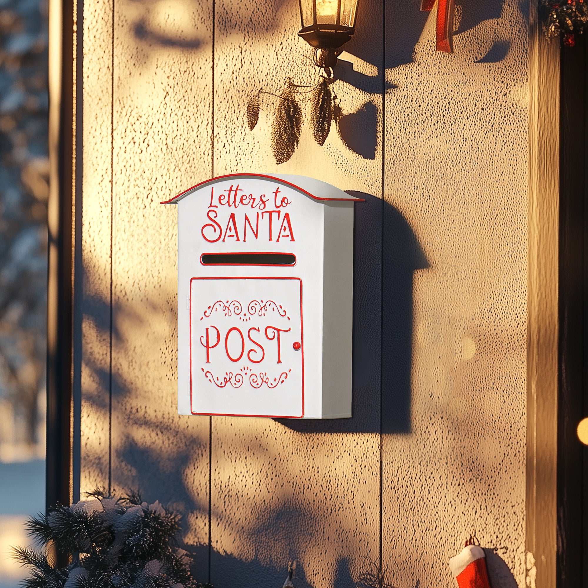 Christmas Post Box, Letters to Santa Mailbox, Wall Mounted Postbox, Christmas Decoration for Indoor and Outdoor, White