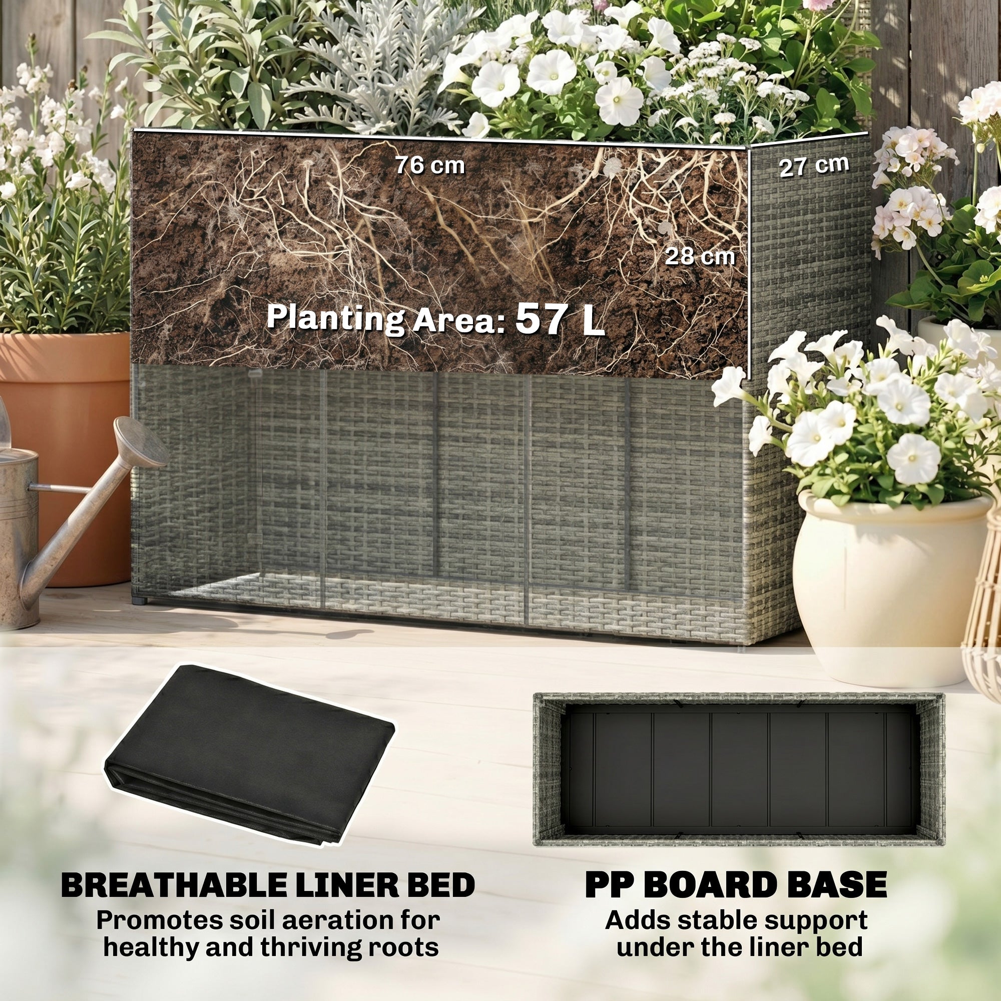 Rattan Planter with Trellis, Raised Beds for Garden with Liner for Climbing Plants Vegetables Flowers, Dark Grey