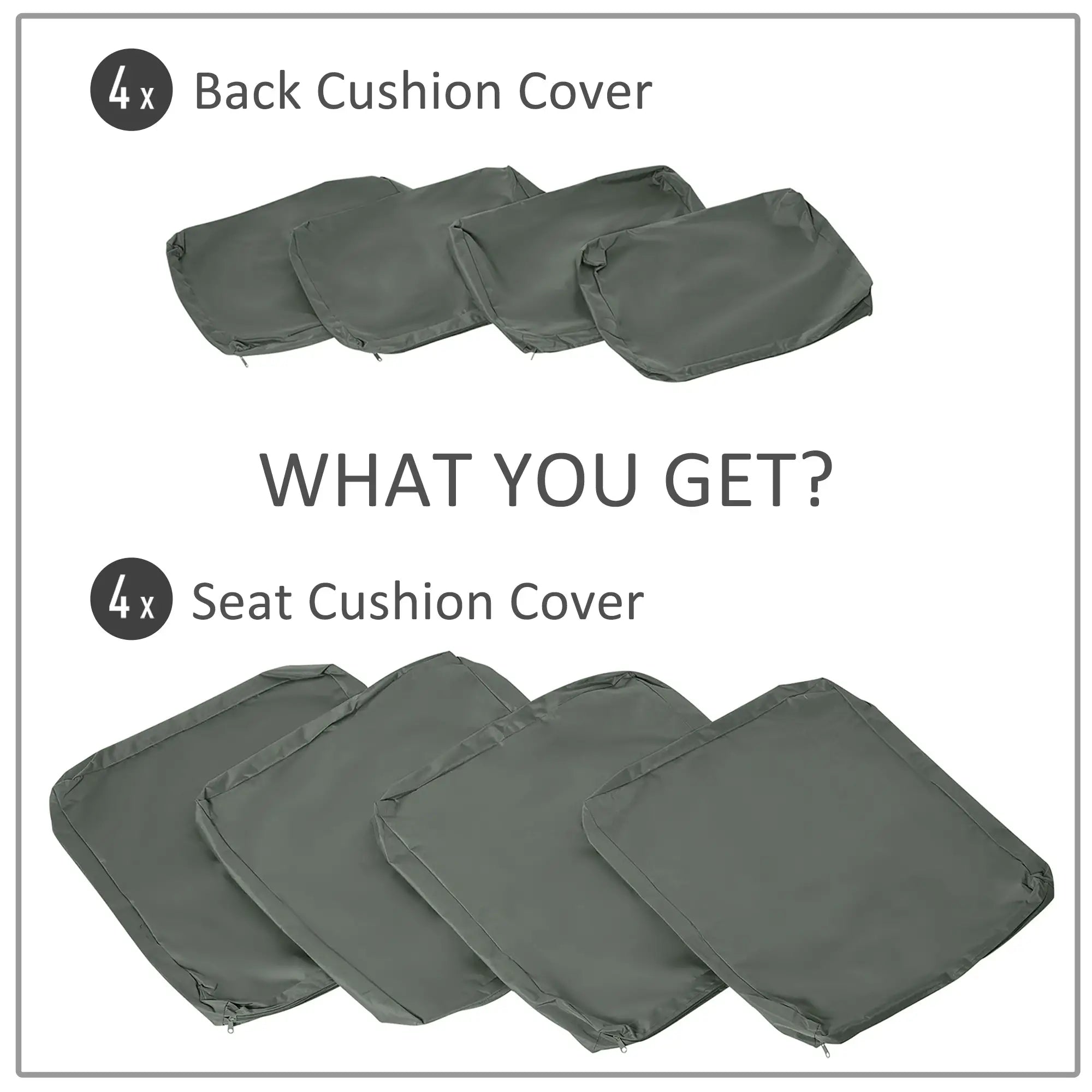 Set of 8 Durable Waterproof Polyester Outdoor Rattan Cushion Covers - Deep Grey