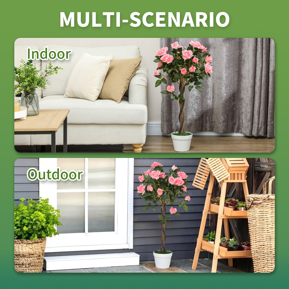 Set of 2 Artificial 90cm Pink Rose Plants in Pot for Indoor Outdoor Decor - Pink