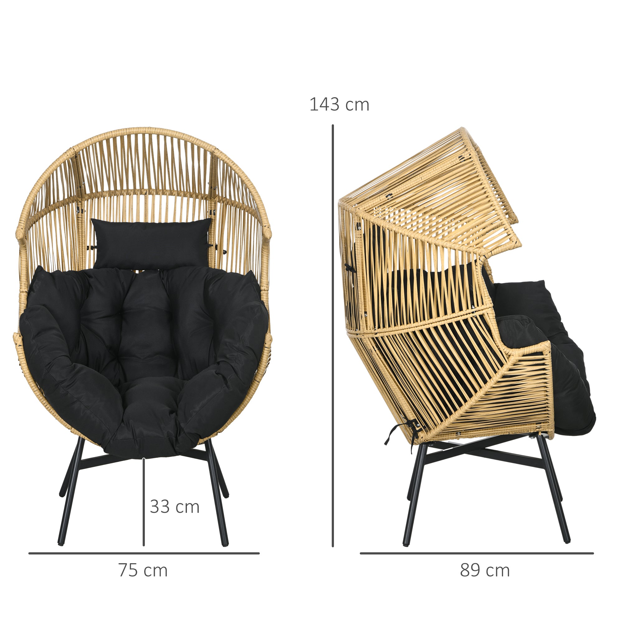 String Rattan Egg Chair, with Padded Seat Cushion - Sand/Black