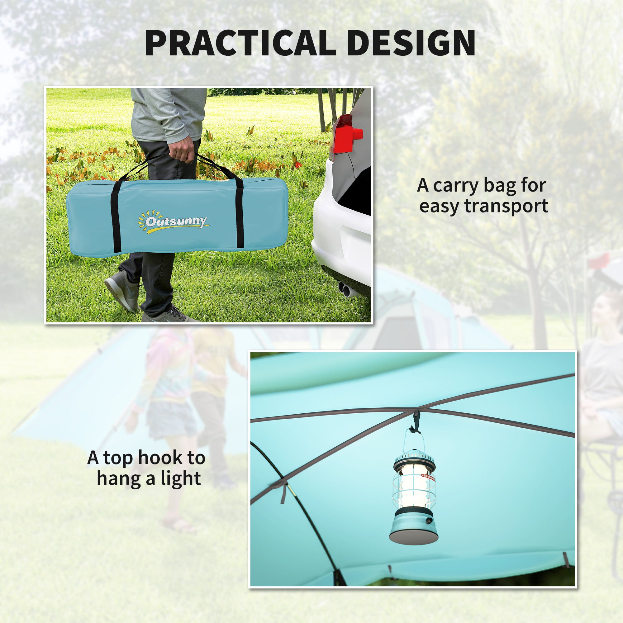 4-6 Man Family Camping Tent w/ 2 Bedrooms and a Living Room, Waterproof Tunnel Tent w/ Sewn In Groundsheet, Doors, Windows, Carry Bag, Blue
