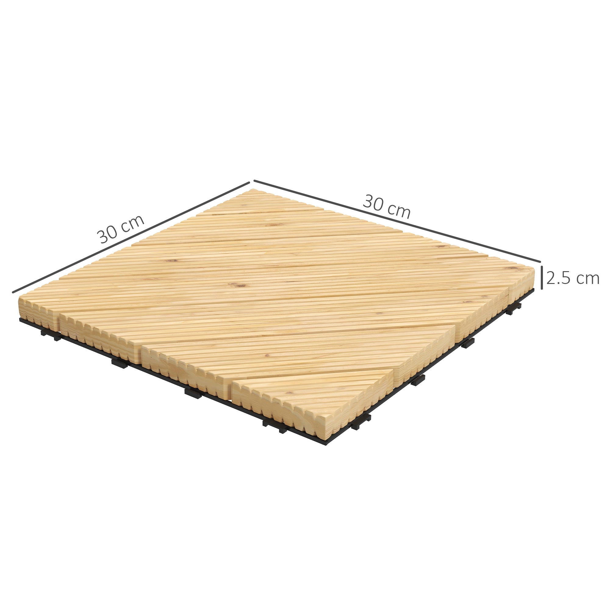 27 Pcs Wooden Interlocking Decking Tiles, 30 x 30 cm Anti-slip Outdoor Flooring Tiles, 0.81Ž¡ per Pack, All Weather Use for Patio, Balcony, Terrace, Hot Tub, Yellow