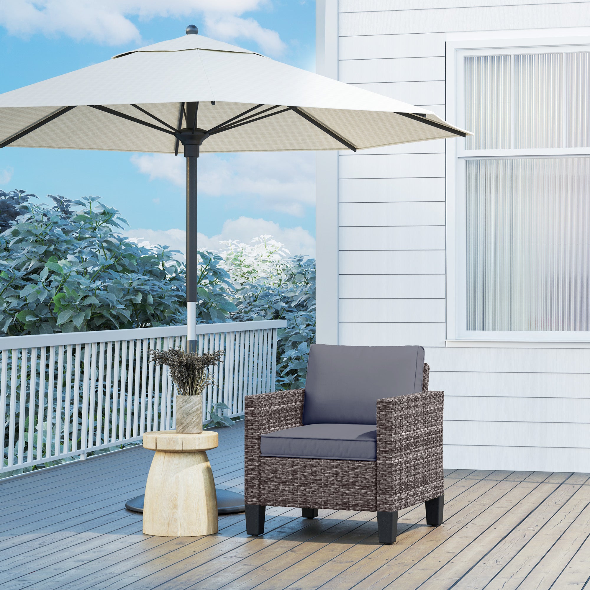 Single Rattan Armchair with Removable Cushions - Mixed Grey