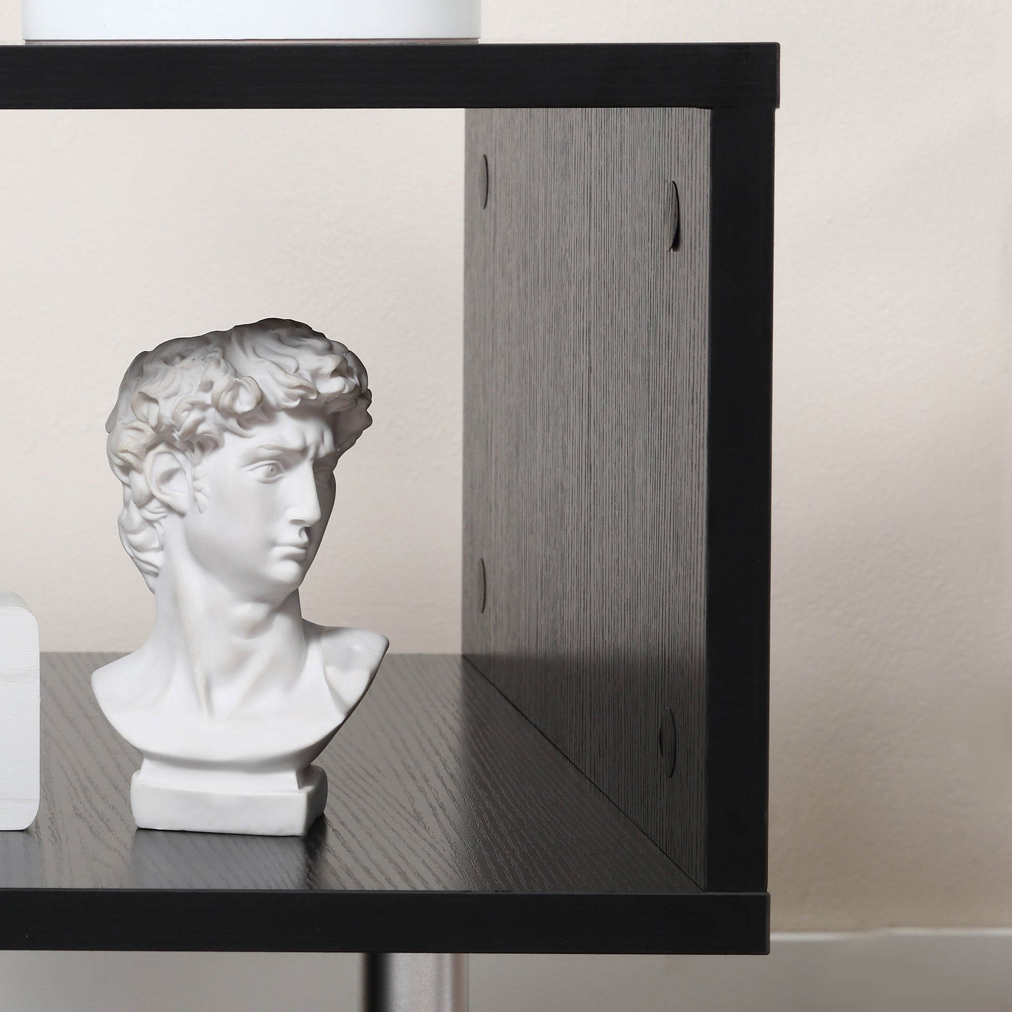 Wooden S Shape Cube Coffee Table 2 Tier Storage Shelves Organizer Office Bookcase Living Room End Desk Stand Display Set of 2 (Black)