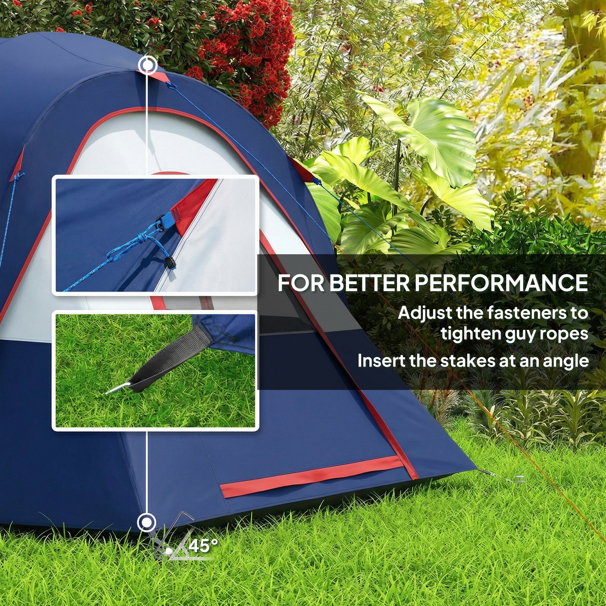 5-6 Man Camping Tent, Tunnel Tent, Water Resistant Hiking Shelter with Groundsheet and Carry Bag, Navy Blue