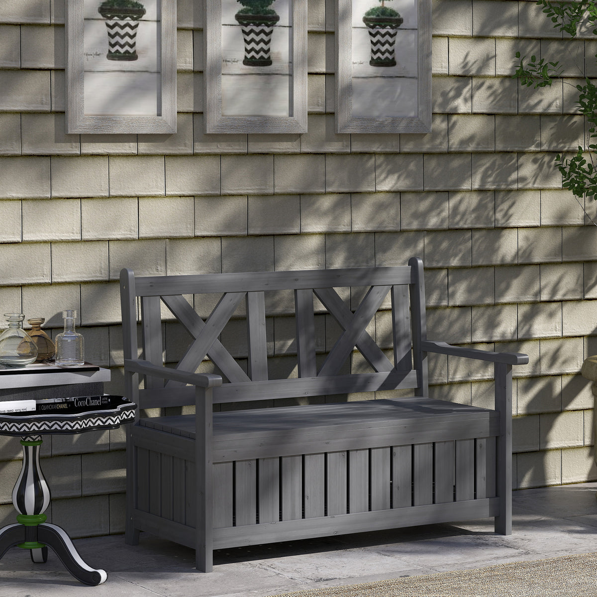 2-Seater Outdoor Garden Storage Bench with Seating for Patio and Porch - Charcoal Grey