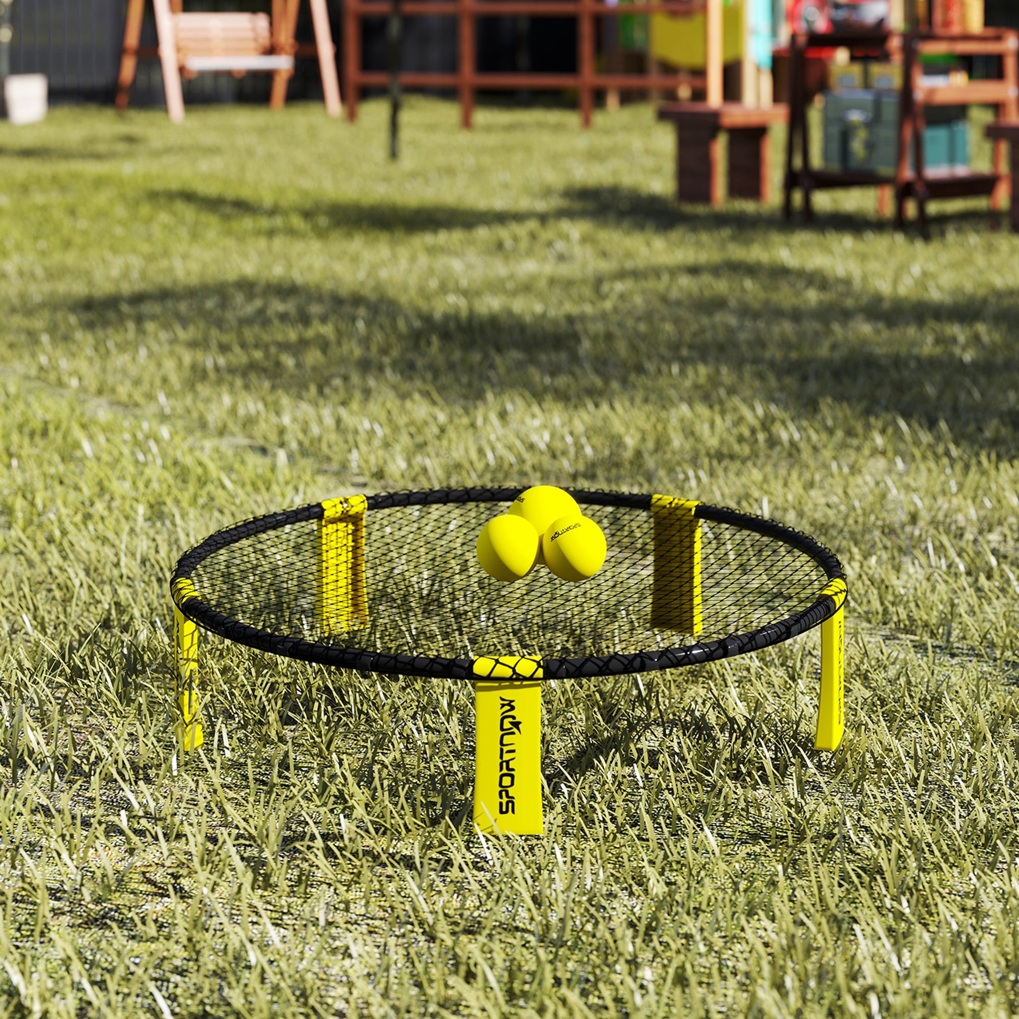 Spike Game Set, Mini Beach Games Set with Net, 3 Balls and Ball Pump, Portable with Carrying Bag for Outdoor Team Sports, Yellow