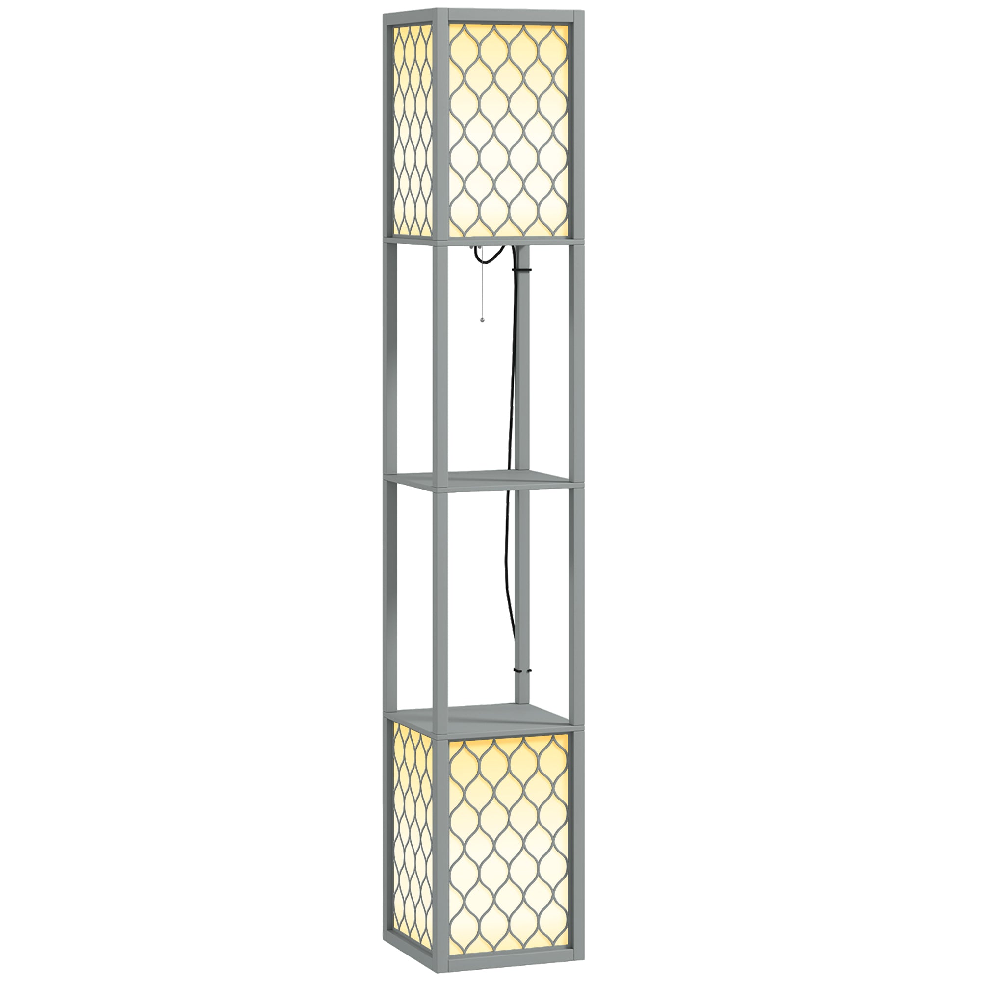 Floor Lamp with Shelves, Dual Light, Modern Tall Standing Lamps, with Pull Chain Switch (Bulb not Included), Light Grey