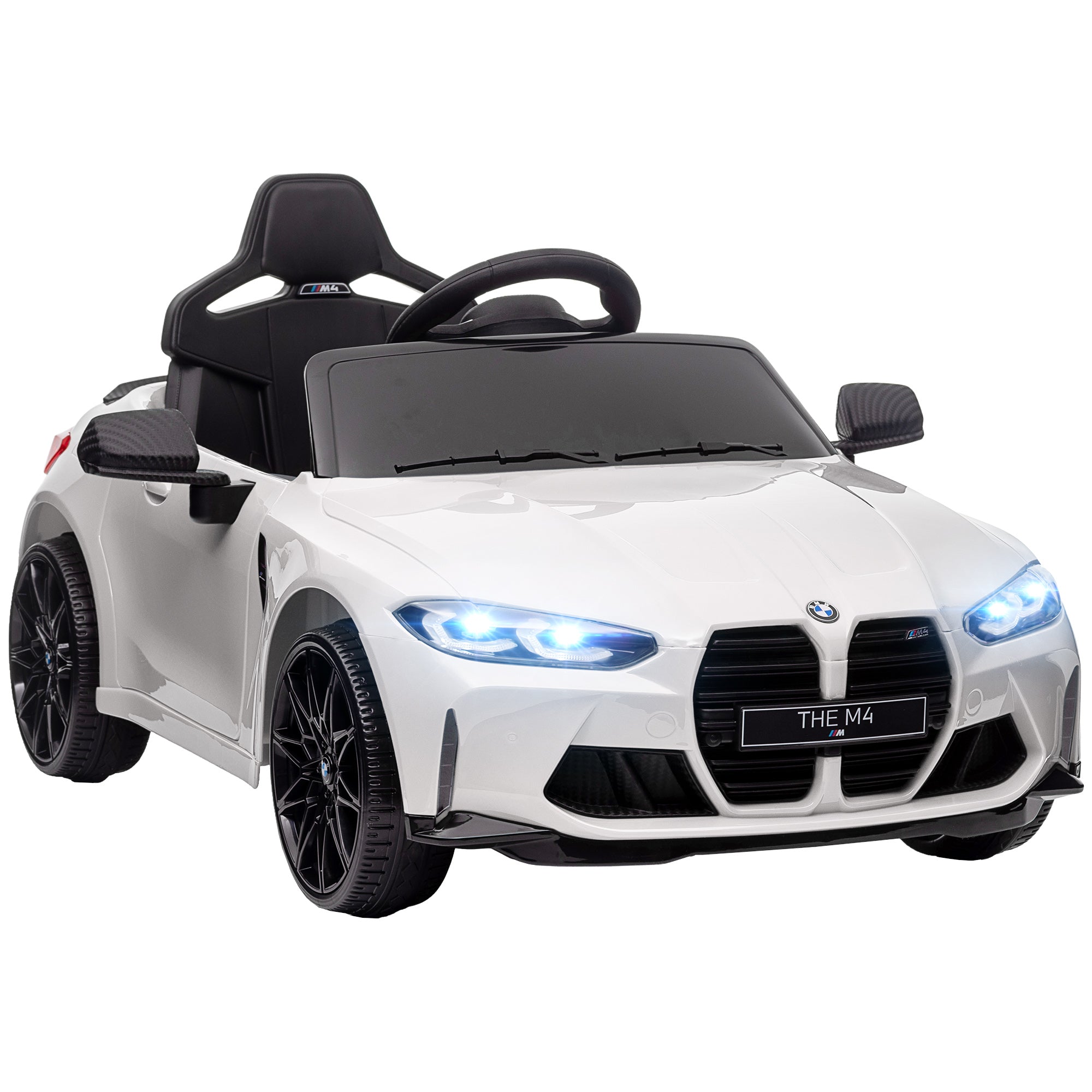 12V BMW Licensed Kids Car, with Easy Transport, Remote Control, Suspension, Music, Horn, LED Lights, White