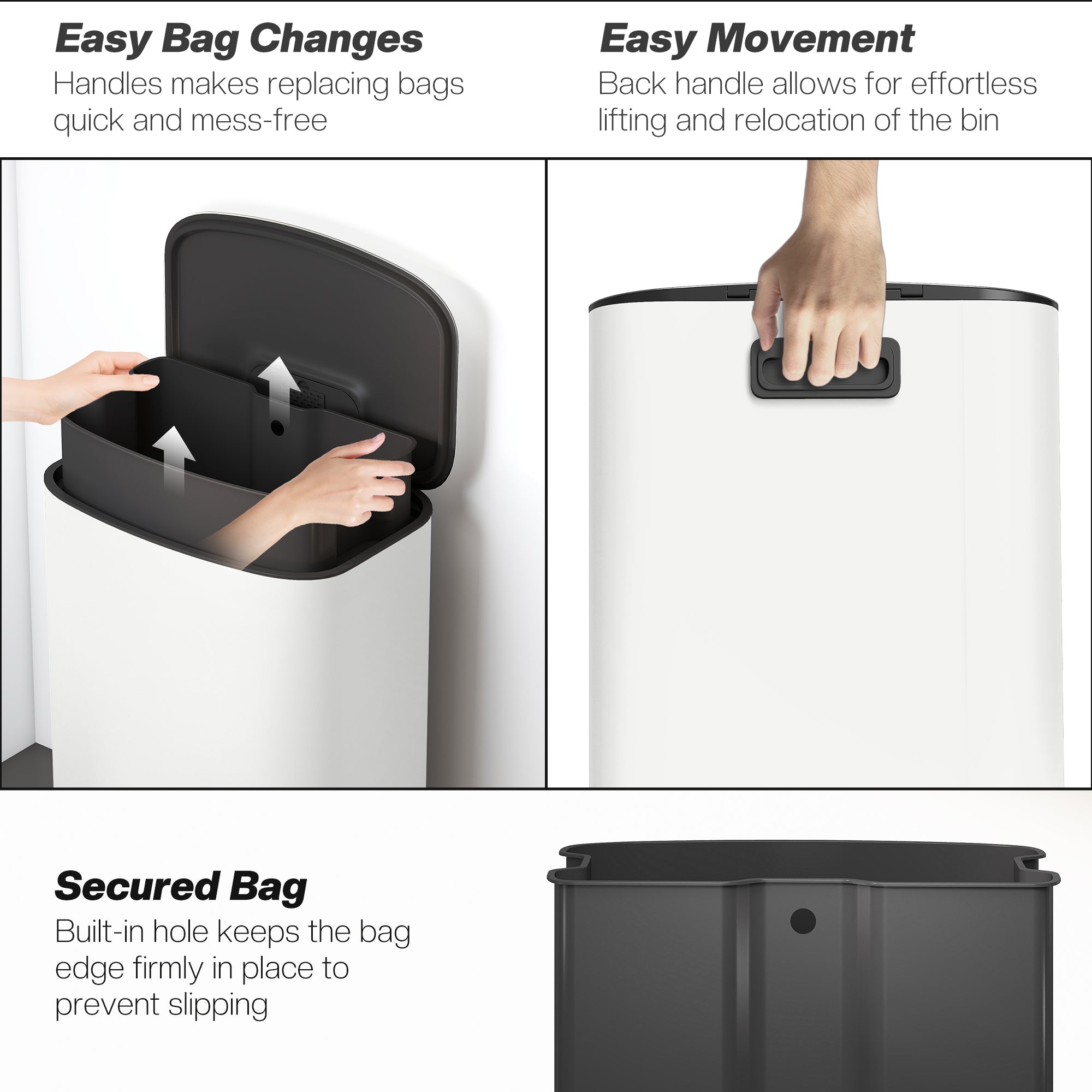 50L Kitchen Bin with Soft-Close Lid and Stay-Open Function, Stainless Steel Pedal Bin with Removable Inner Bucket, Carry Handle for Kitchen, Office, Home, Cream