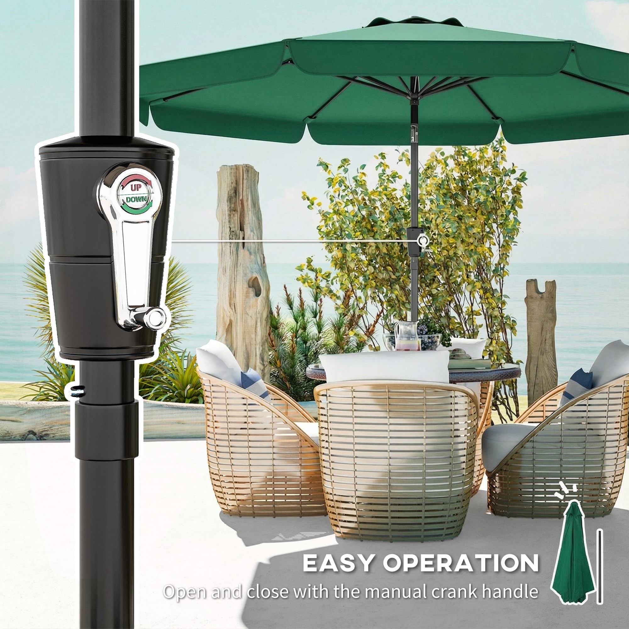 3 m Garden Parasol with Tilt Mechanism & Crank Handle, UPF 30+ Patio Umbrella Outdoor Table Umbrella, Green