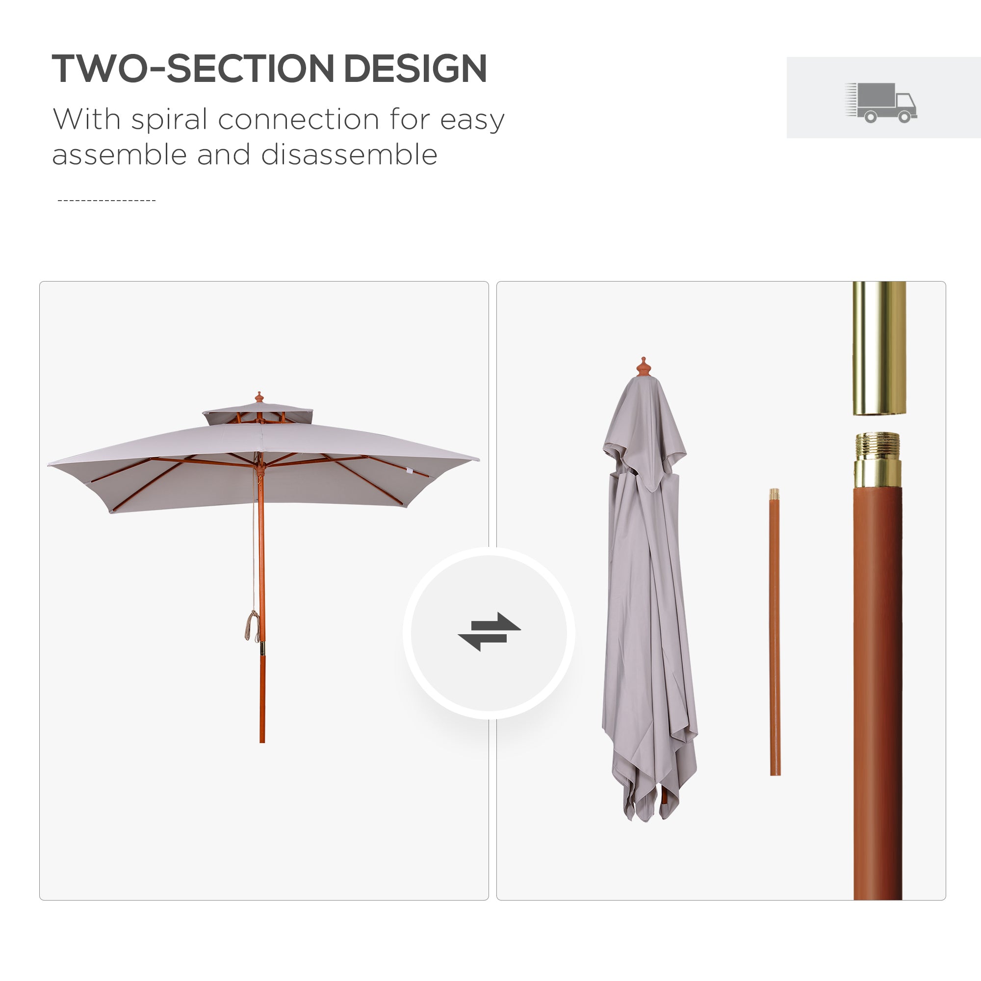 3 Piece Large Outdoor Garden Parasol with Double Tier Grey