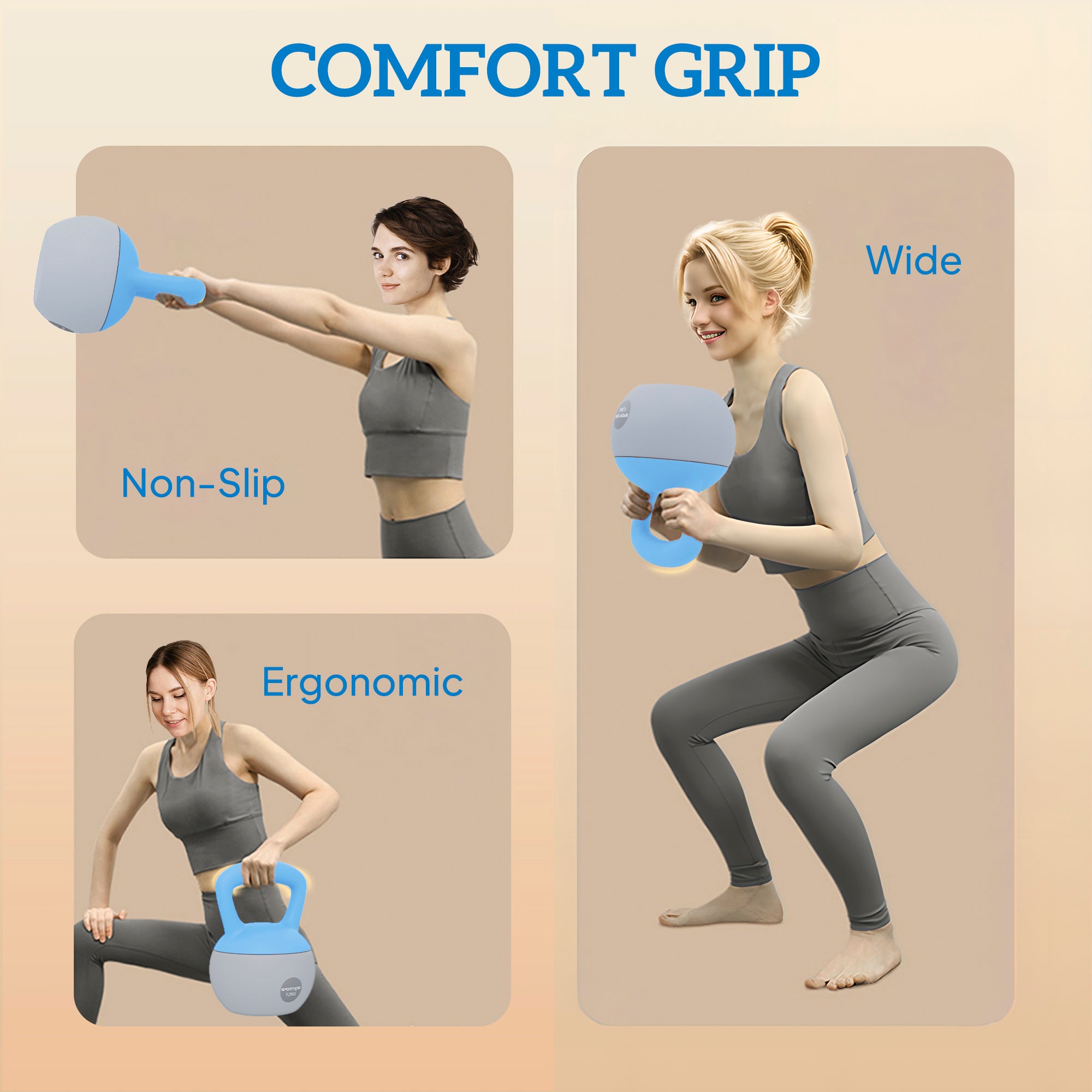 12KG Soft Kettlebell, Kettlebell with Non-Slip Handle for Home Gym, Weight Lifting, Strength Training, Light Blue/Grey