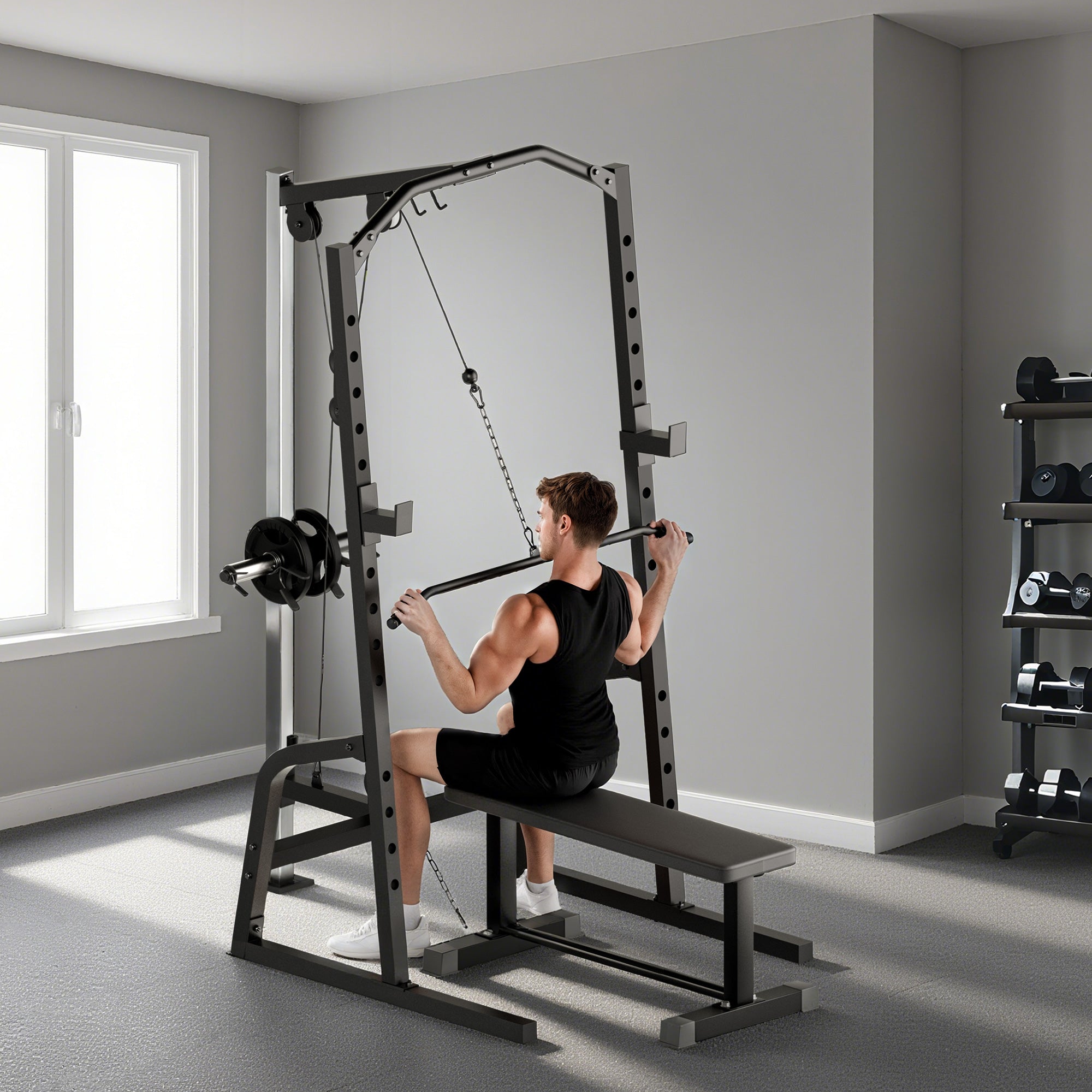 Power Cage Power Rack with 15-Level Squat Rack, Cable Pulley System, Lat Pulldown & Pull Up Bar