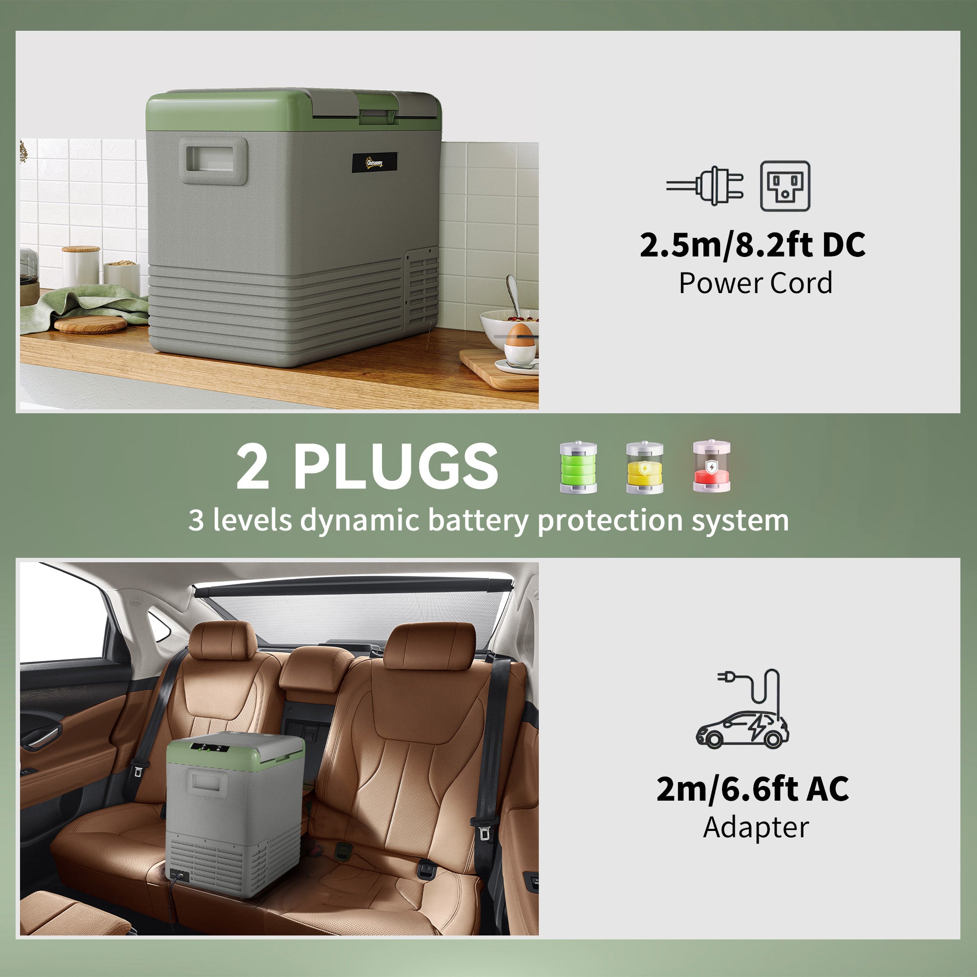50L Portable Car Refrigerator - Light Green and Grey