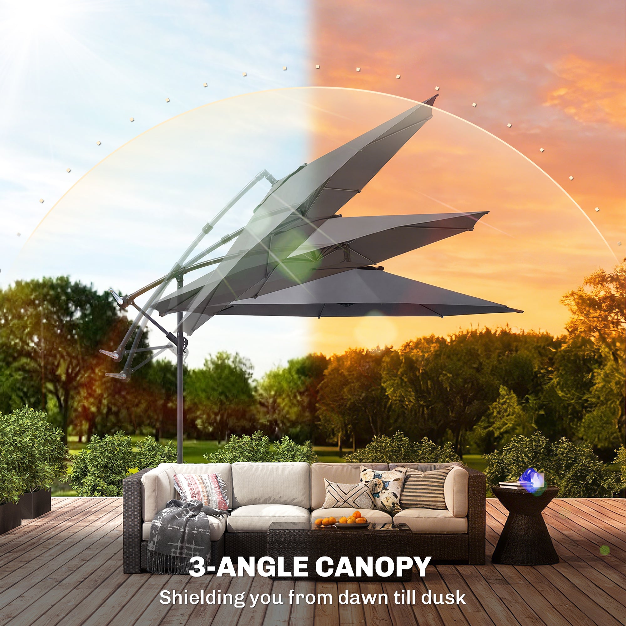 3 m Overhanging Cantilever Parasol, with Cross Base - Grey