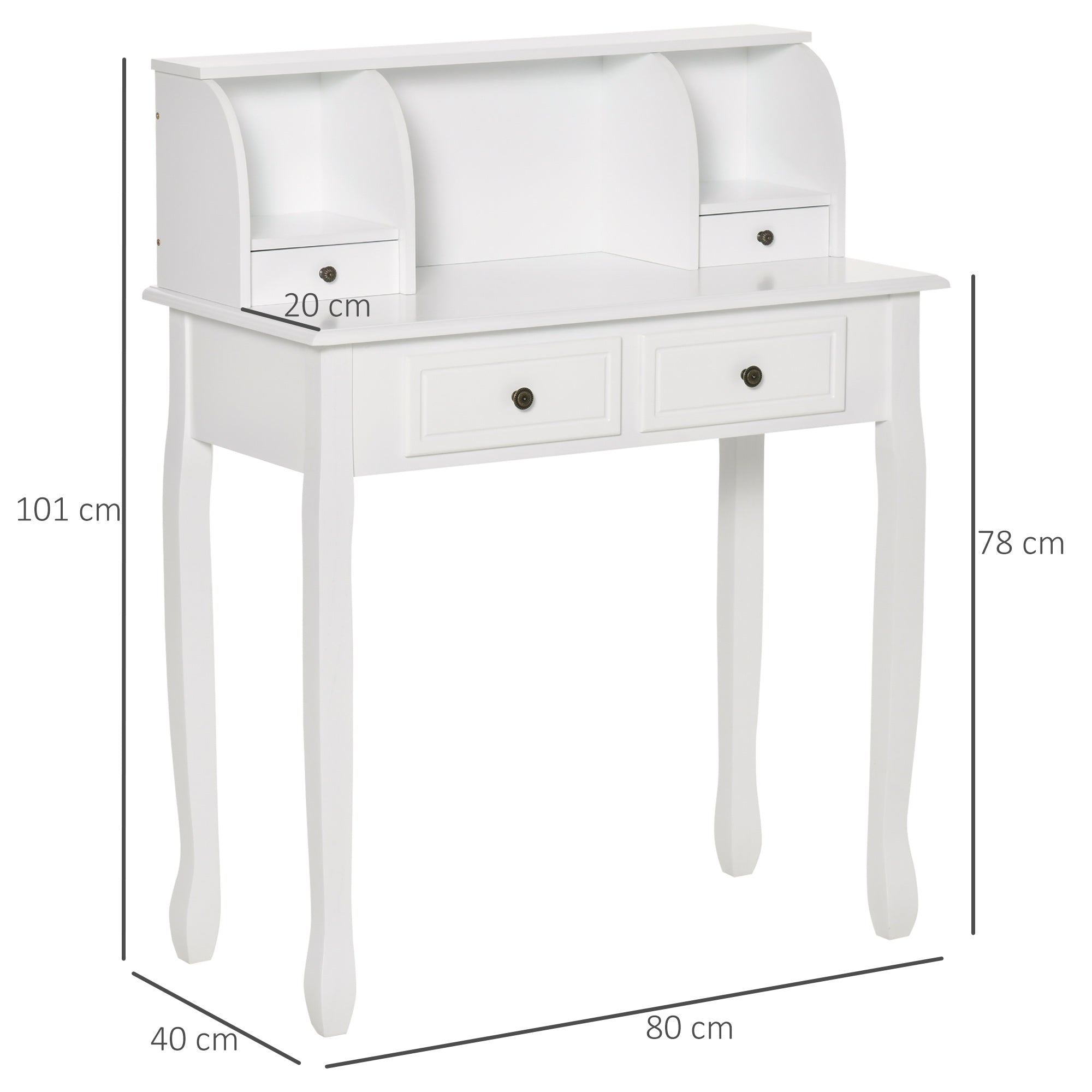 Dressing Table Vanity Make-Up 4 Drawers Dividers Console Desk Bedroom Furniture Nightstand Cosmetic Storage White