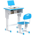 Adjustable Kids Desk and Chair Set with Book Stand and Pen Slot - Blue