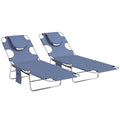 5-Position Adjustable Sun Loungers Set of 2 with Reading Hole and Side Pocket, Grey