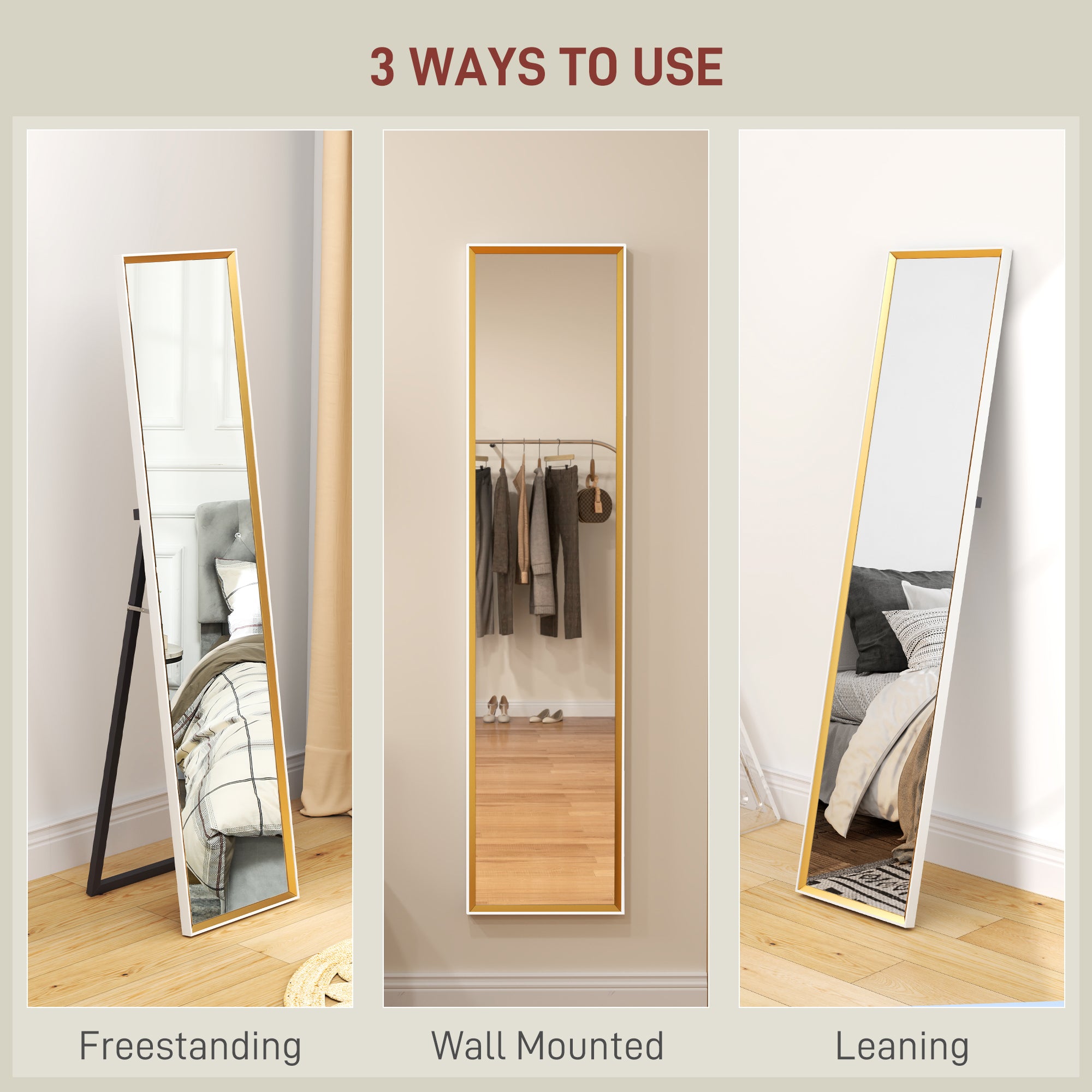 Full Length Mirror, 37 x 157cm Wall Mounted, Leaning, Free Standing Mirror, Framed Full Body Mirror for Living Room, Bedroom, White