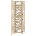 3 Panel Room Divider, Detachable Folding Privacy Screens with Palm Leaf Design for Home Office, Natural Wood Finish