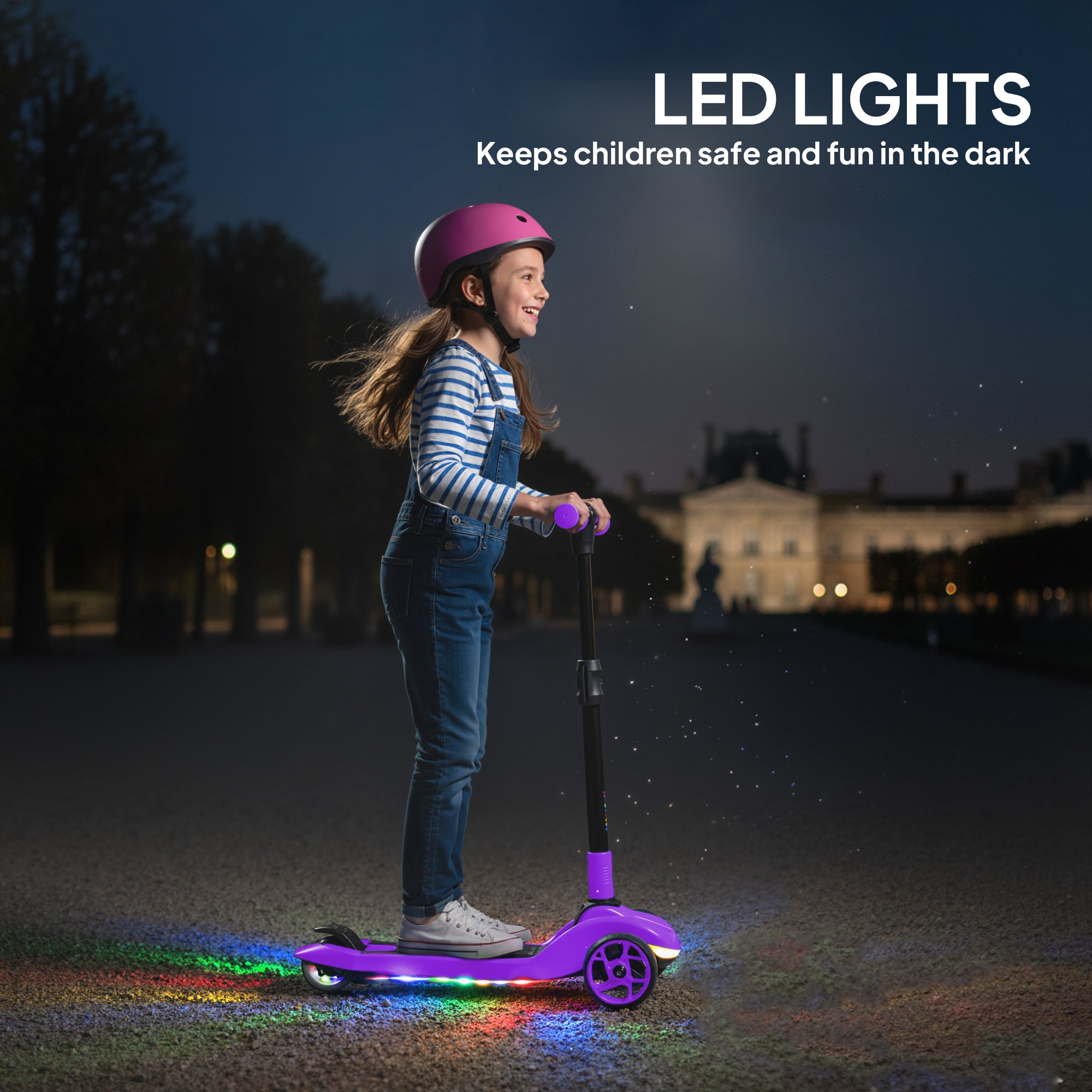 Three-Wheel Foldable Electric Scooter for Kids Aged 6-10 Years, Purple