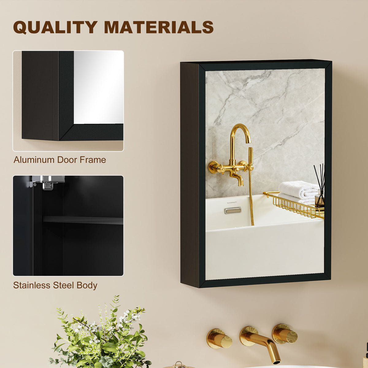 kleankin Bathroom Cabinet with Mirror, Wall Mounted Bathroom Mirror Cabinet with Storage Shelves, 40 x 12 x 60 cm, Black