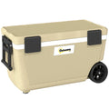 70L Insulated Cool Box with Wheels, Portable Ice Cooler with Handle, Lid and Drain Valve, Khaki