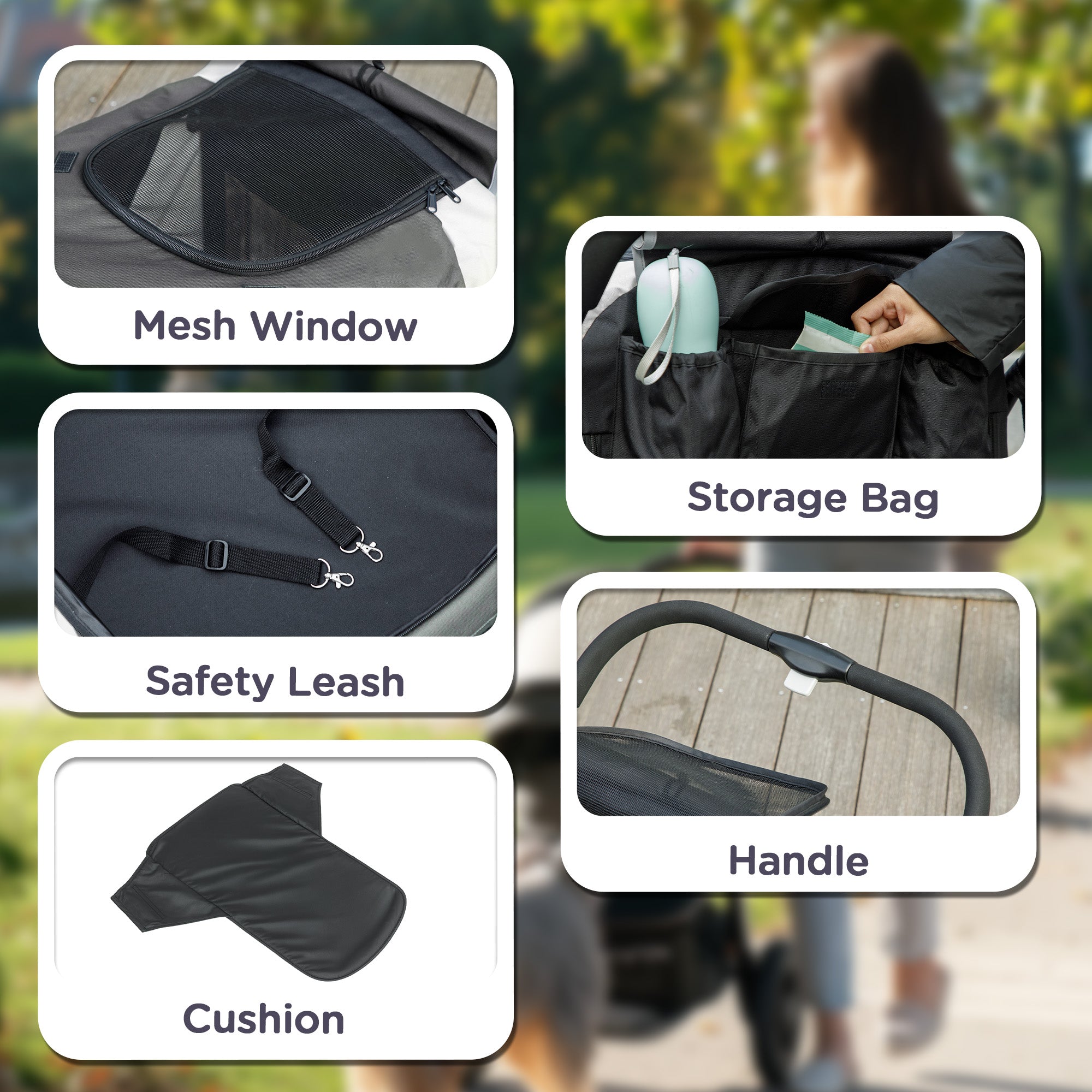 Easy Folding Pet Stroller for Large Dogs with 4 Big Wheels, Shock Absorb Frame, Safety Leashes, Brakes, Dark Grey