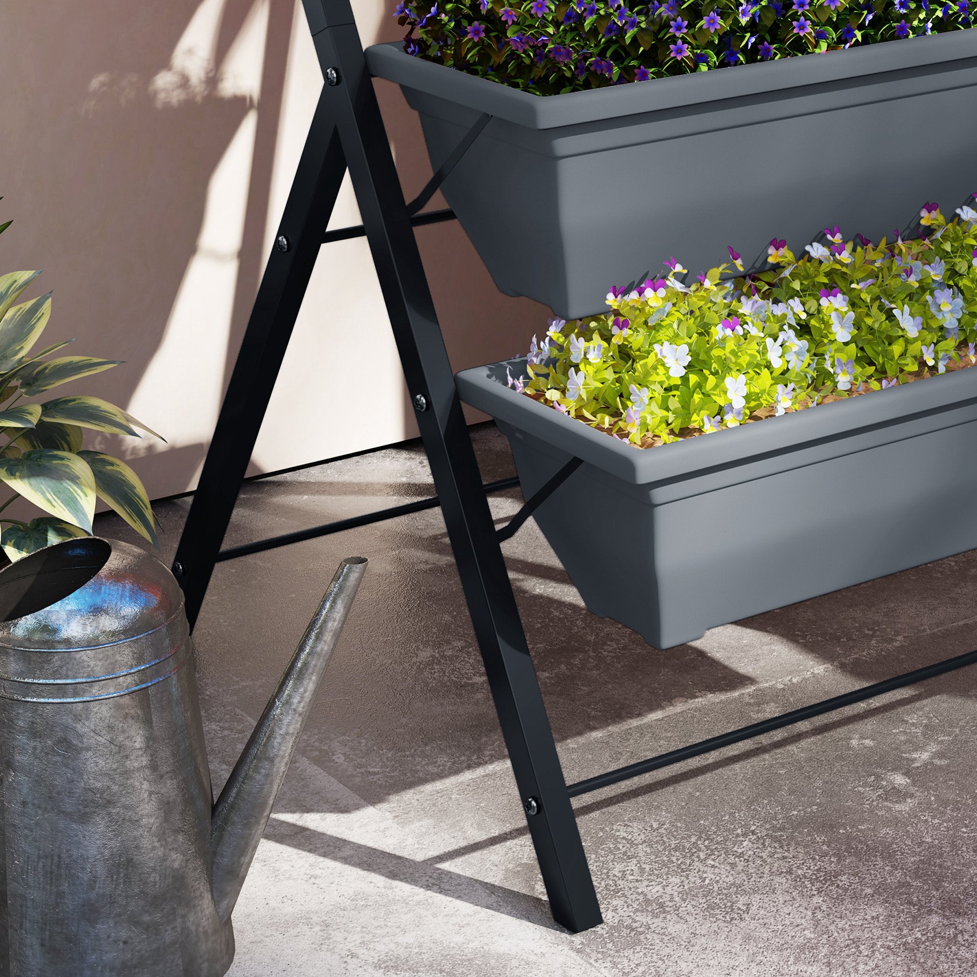 5-Tier Raised Garden Bed, Vertical Ladder Plant Stand with 5 Removable Boxes, Drainage Holes and Plugs, Indoor Outdoor Elevated Flower Herb Growing Box for Garden Patio Balcony, Grey