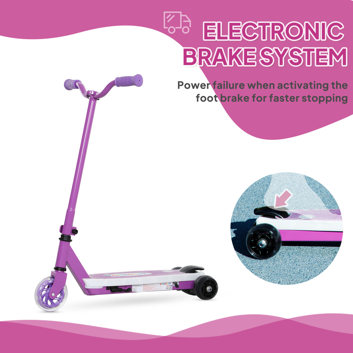 Kids Electric Scooter with Auxiliary Wheels, LED Light & Brake, 6-8 KM Range for Ages 4-7 - Purple