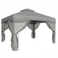 3 x 3.6 m Outdoor Garden Gazebo with Post Shelves, UPF50+ Patio Permanent Pavilion with Hook, Dark Grey