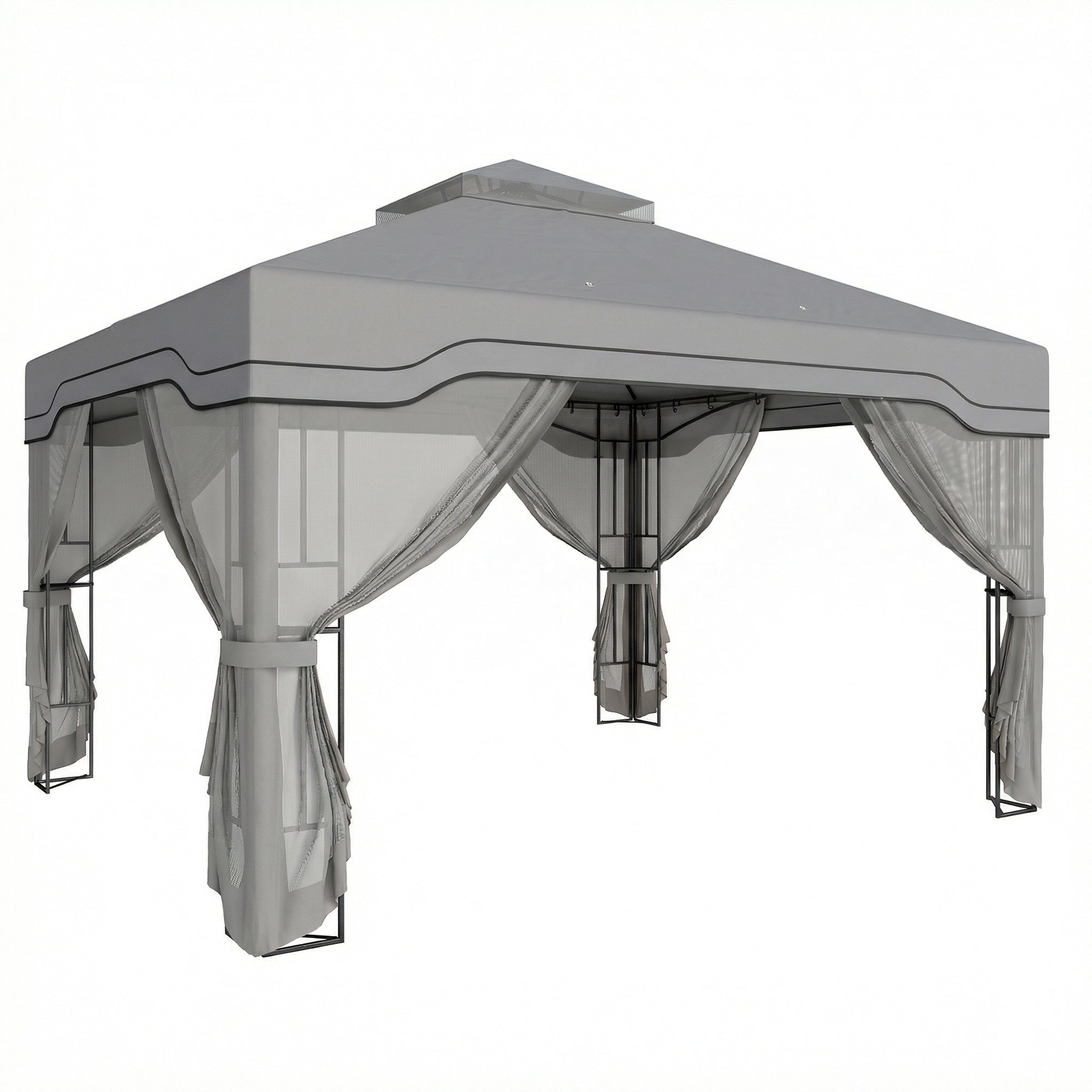 3 x 3.6 m Outdoor Garden Gazebo with Post Shelves, UPF50+ Patio Permanent Pavilion with Hook, Dark Grey