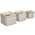 Set of 3 Log Baskets for Wood Burner Indoor, Storage Basket with Lining and Rope Handles, Wicker Basket for Fireside Storage, Blankets, Beige