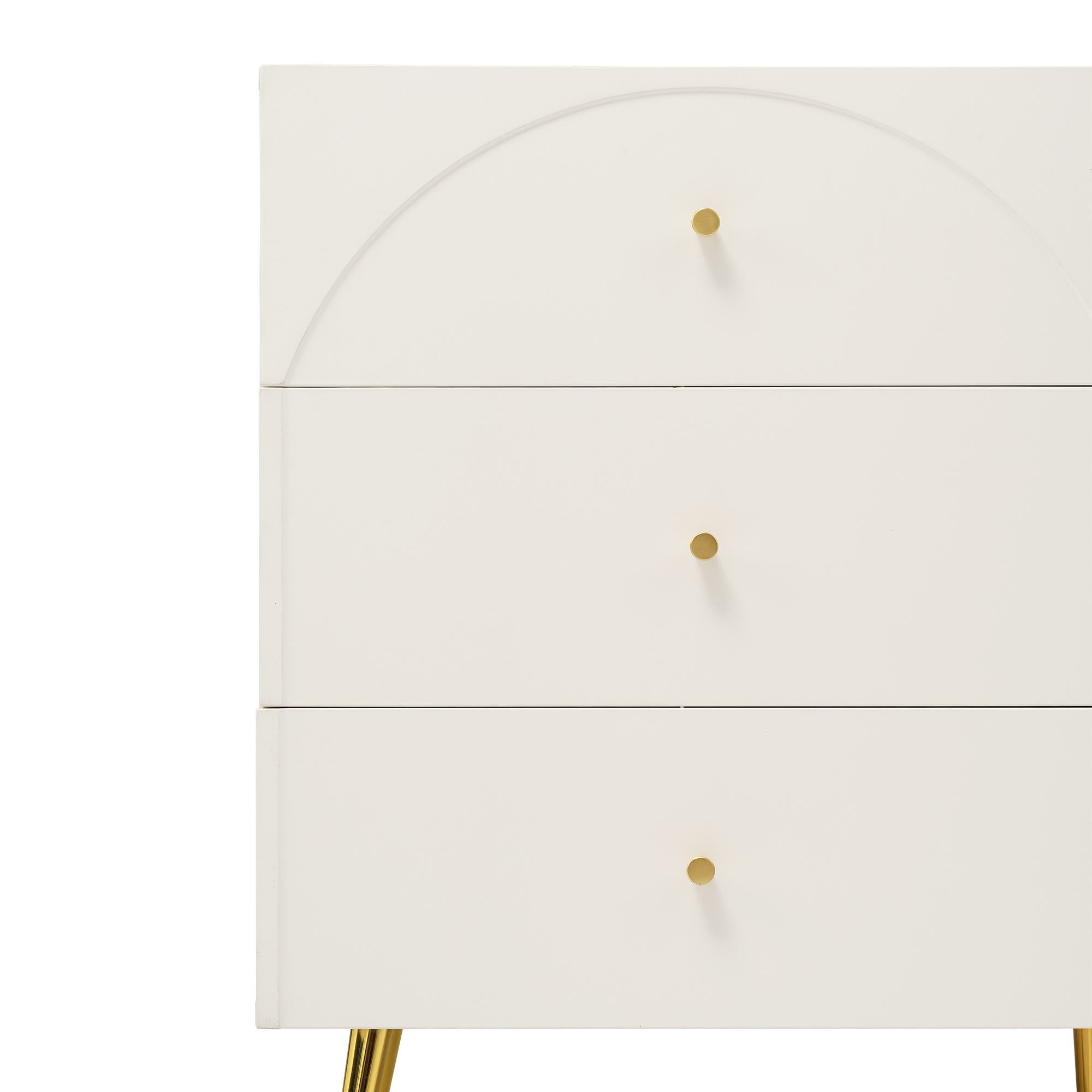 Height Ajustable Sideboard with 6 Storage Drawers, Cabinet with Wood and Metal Construction, 120L x 40W x 85H cm, White