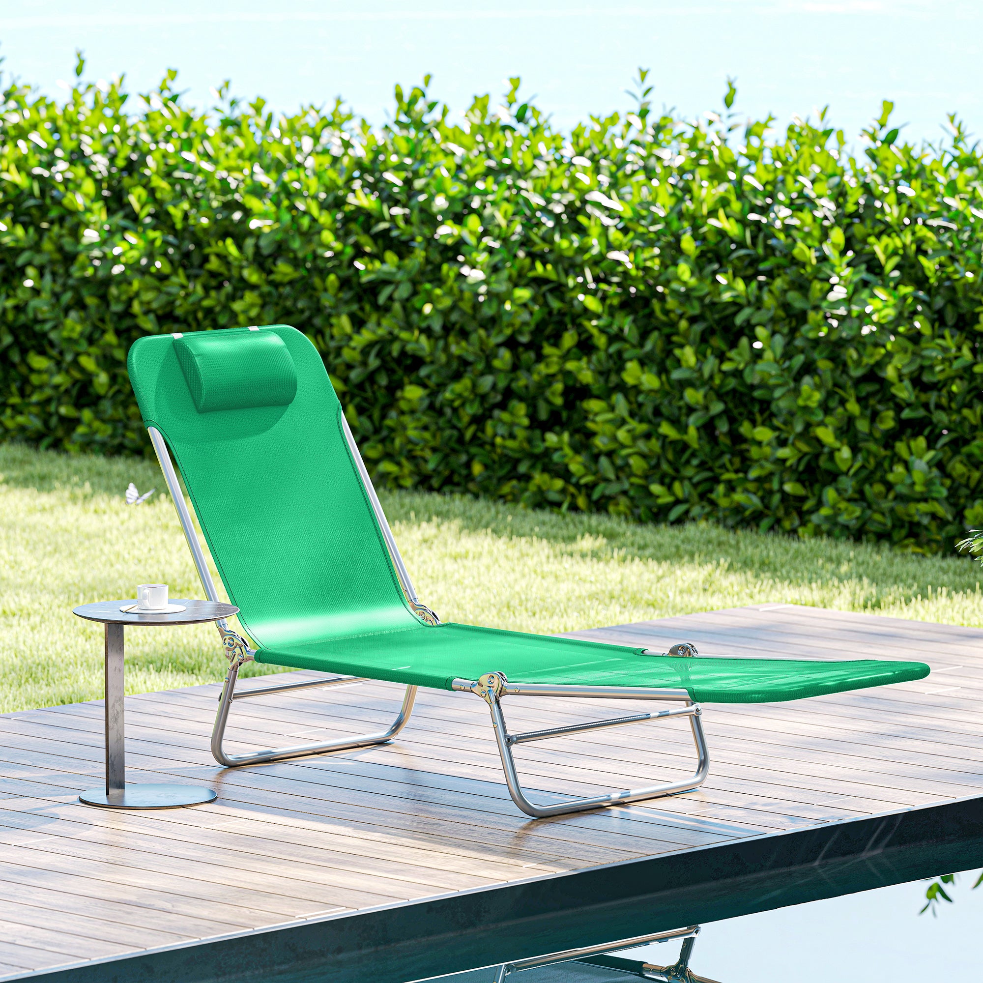 Steel Frame Sun Lounger, with Reclining Back - Dark Green