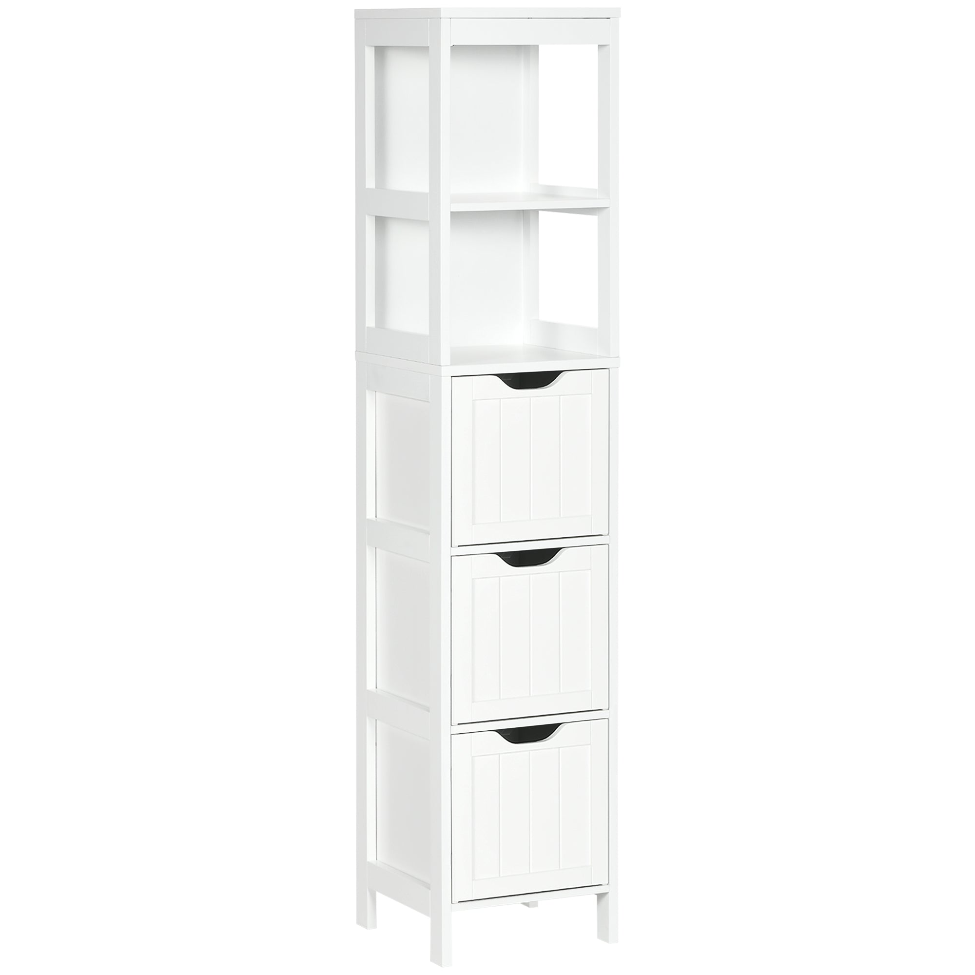 Narrow Floor Cabinet, Bathroom Cabinet with 3 Drawers and 2 Open Shelves, 30W x 30D x 141.6Hcm, White