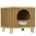 Elevated Wicker Cat House with Washable Cushion for Cats Under 3kg - Light Brown