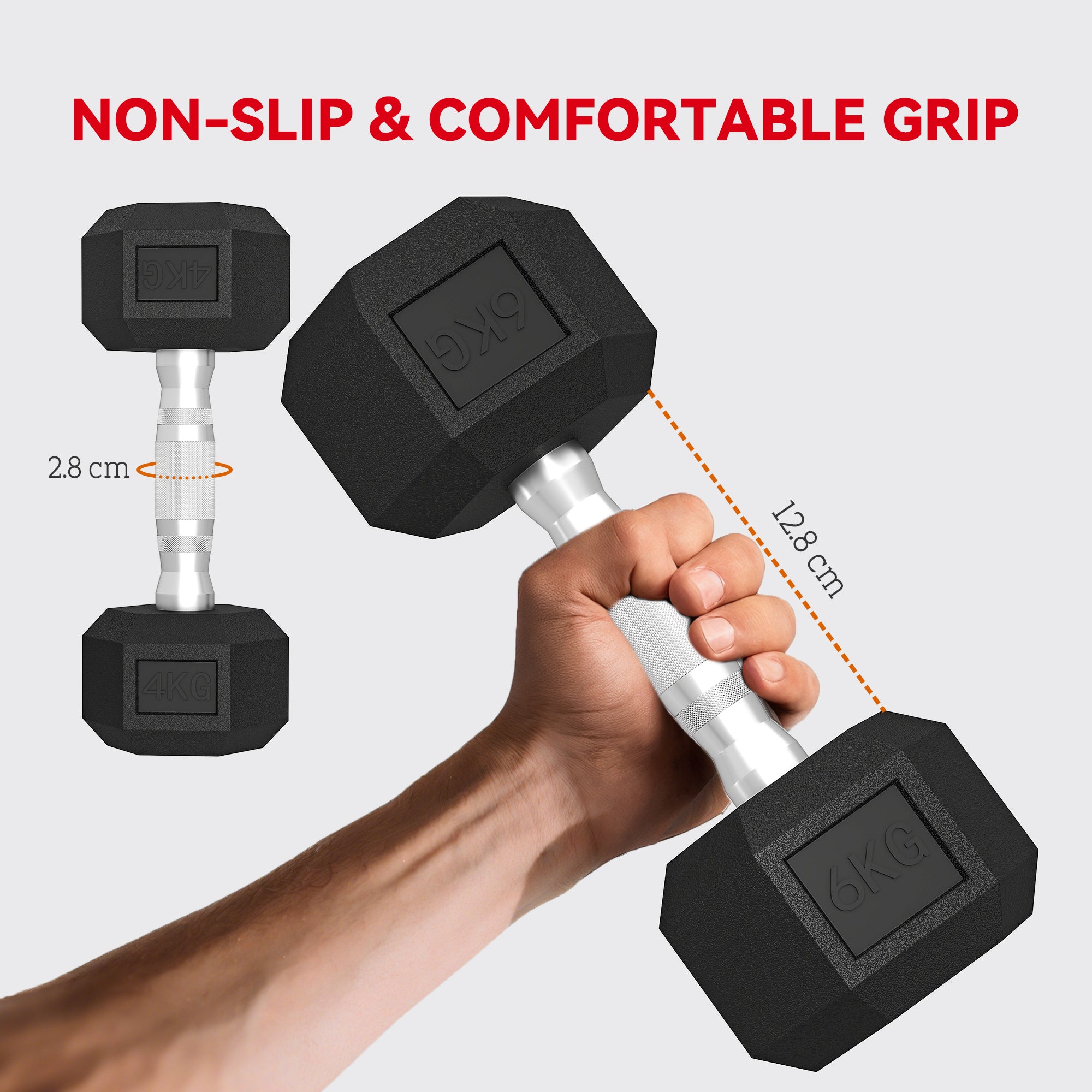 Hex Dumbbell Set with Weights Storage Rack, Rubber Coated Dumbbells, Non-Slip Chrome Handles, Space-Saving for Home Gym Weight Lifting Strength Training, 2 x 4kg, 2 x 6kg, 2 x 8kg