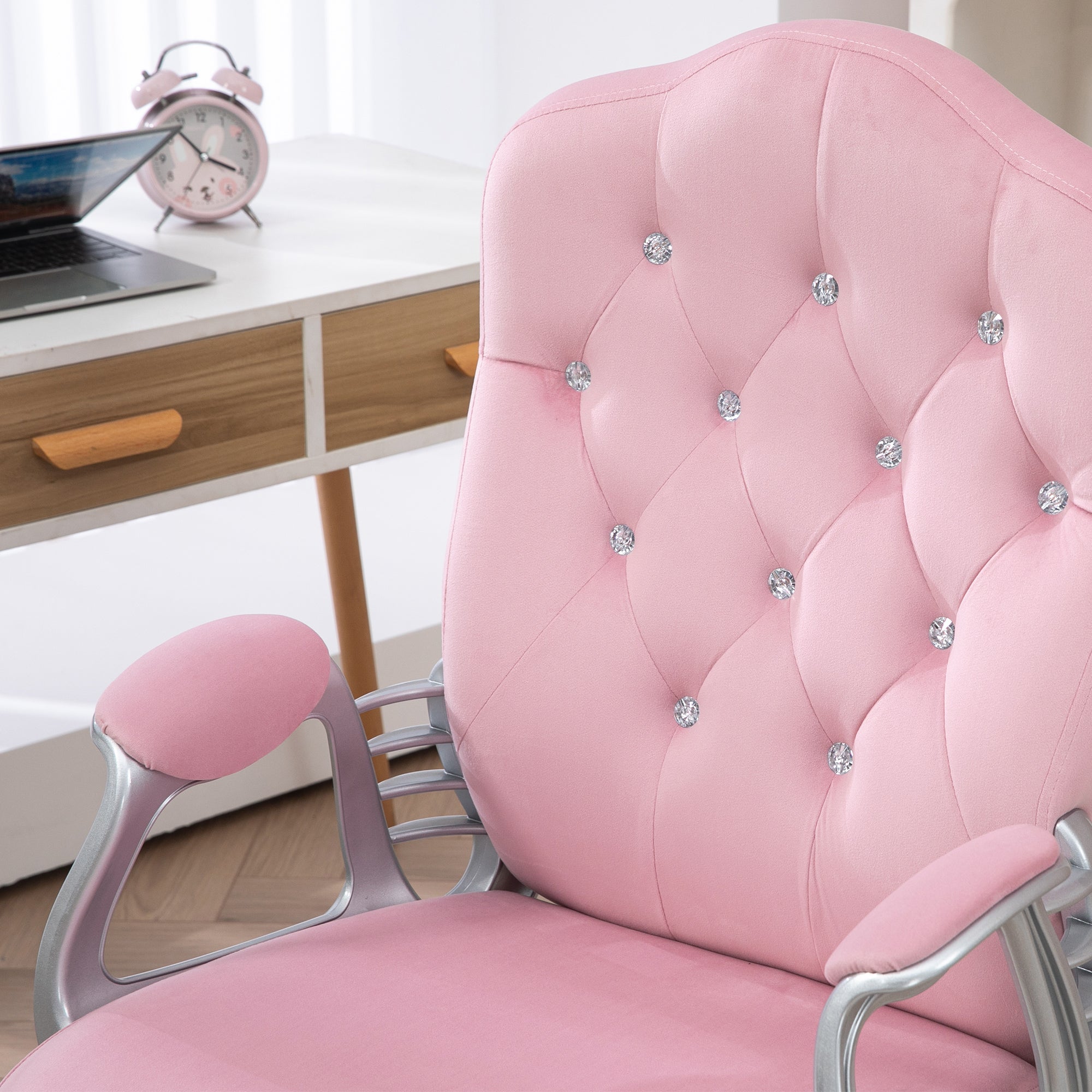 Velvet-Feel Work Chair, with Diamante Back - Pink