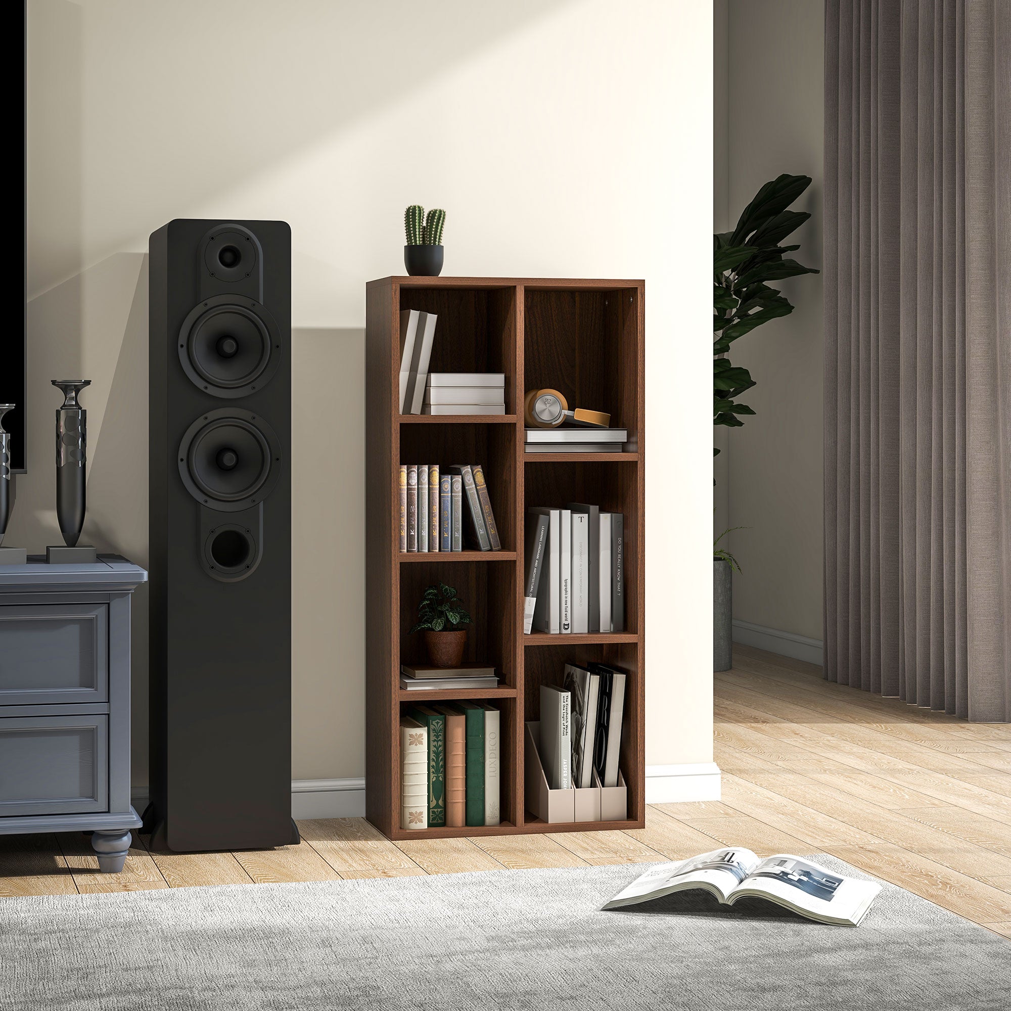 Seven-Cube Bookcase - Walnut Wood Effect