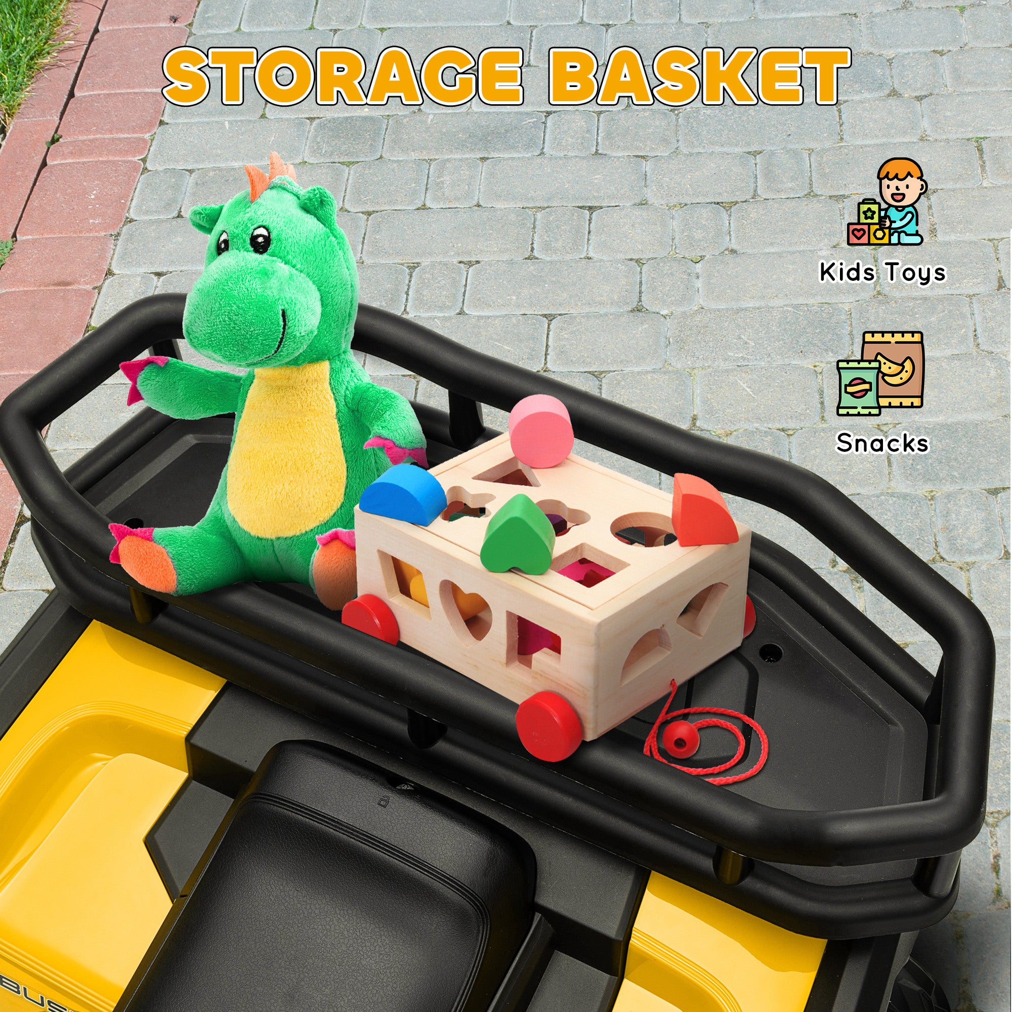 12V Kids Electric Ride on ATV, Battery Powered Quad Bike w/ Spring Suspension, Forward Backward, Storage Basket - Yellow